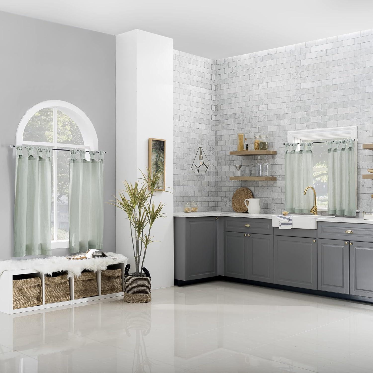 2pc 52"x36" Archaeo Washed Cotton Twist Tab Cafe Curtain Tier Pair Seafoam Green: Kitchen Curtains, 36 Inch Length