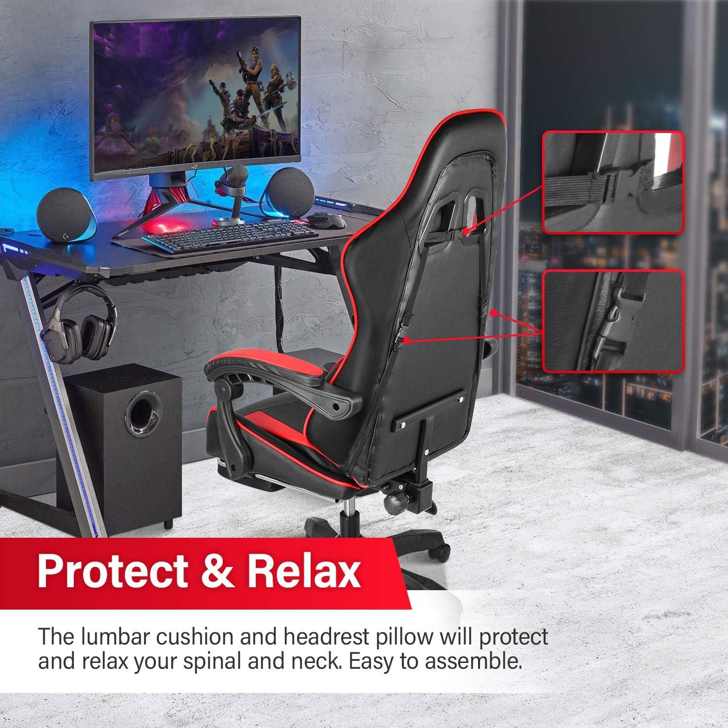 Black and Red Ergonomic Gaming Chair with Footrest