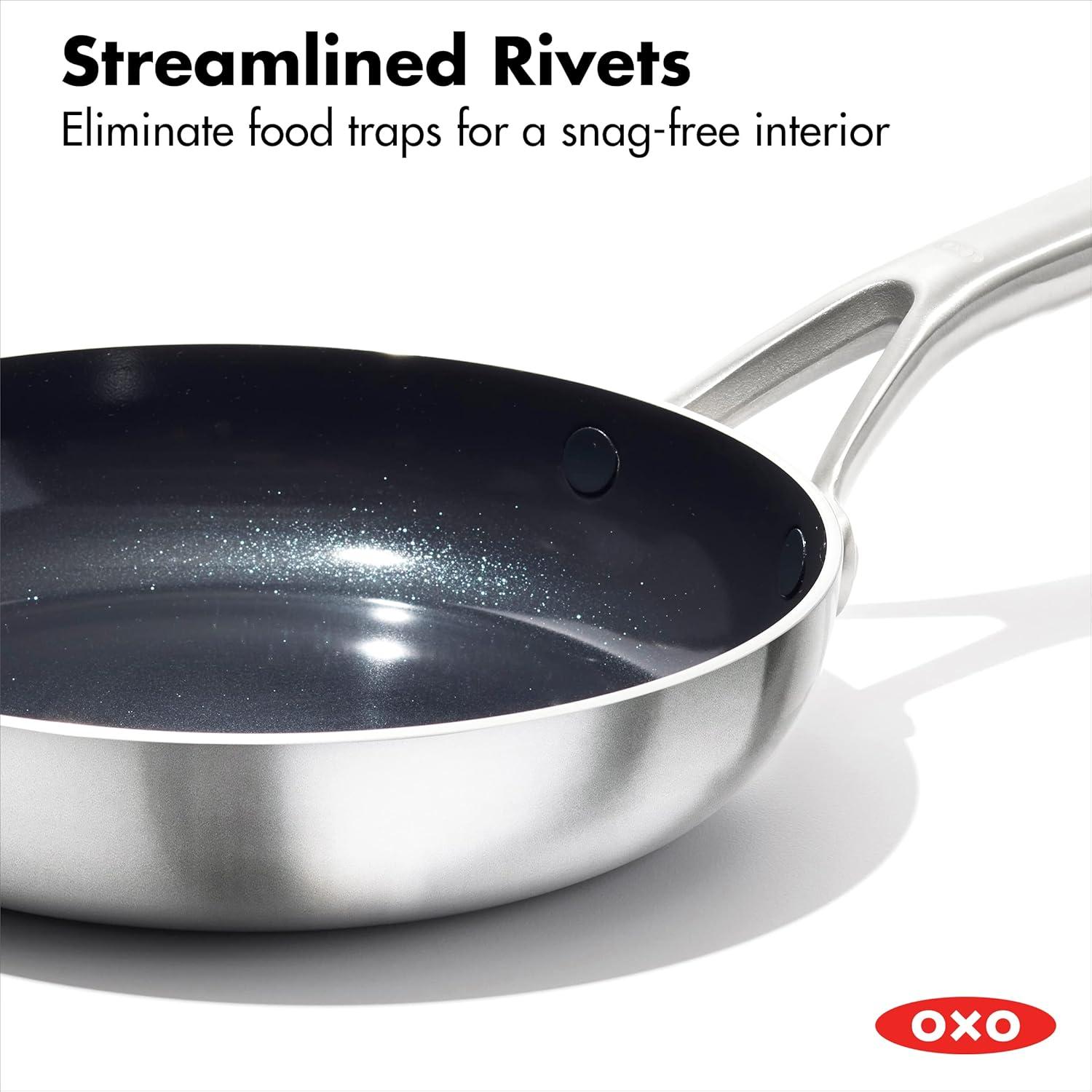 OXO Mira 3-Ply Stainless Steel Non-Stick Frying Pan Set, 8" And 10"