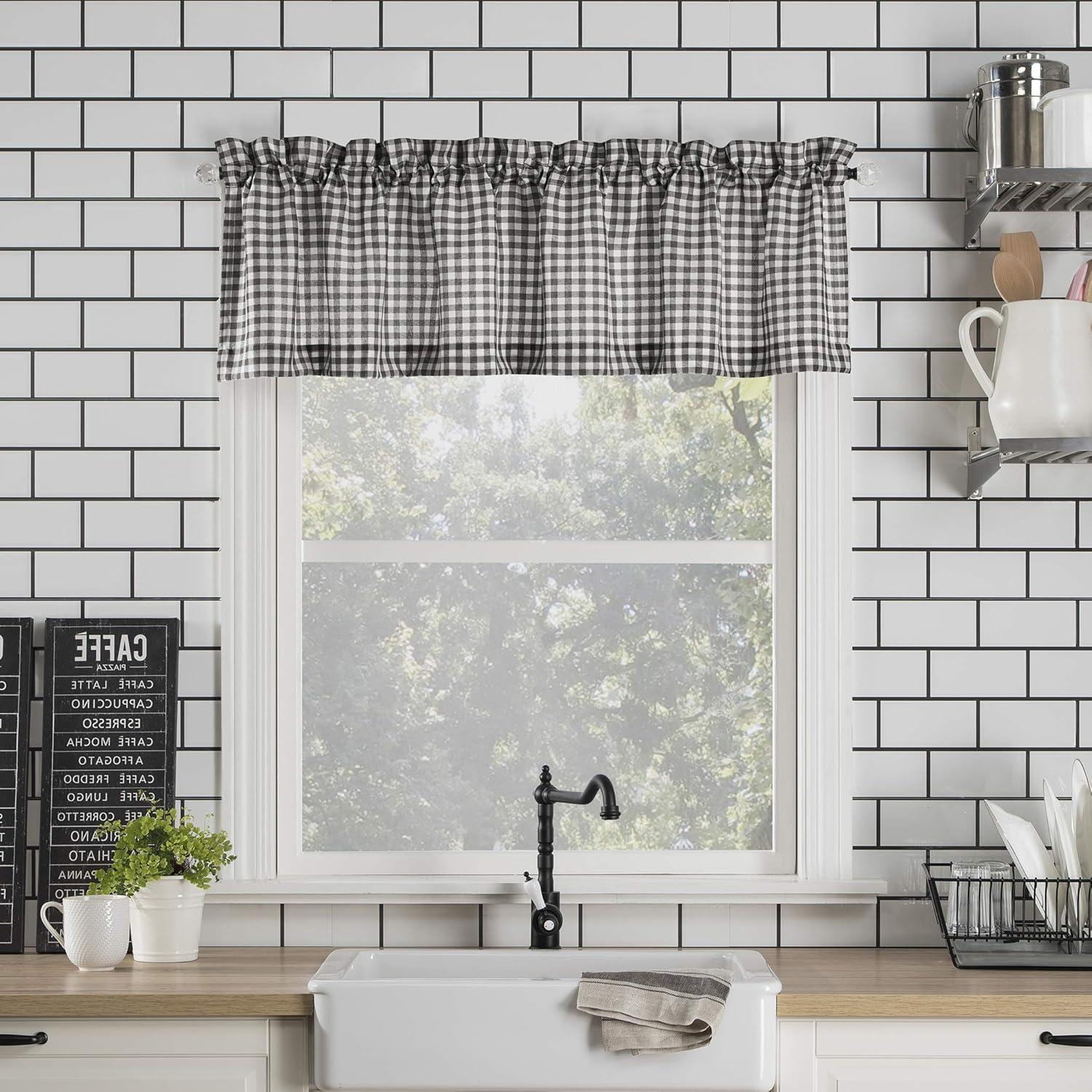 Parkham Black and White Plaid Semi-Sheer Kitchen Curtain Set