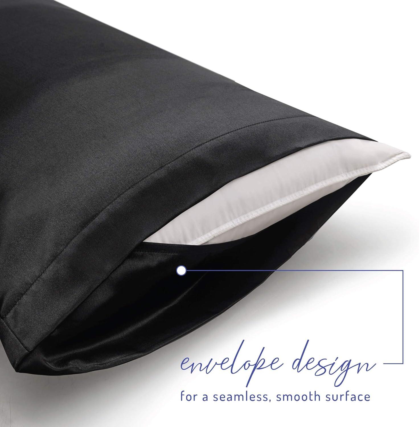 DRMHM Satin Pillow Shams with Envelope Closure Soft and Smooth Set of 2, Black Queen(20"x30")