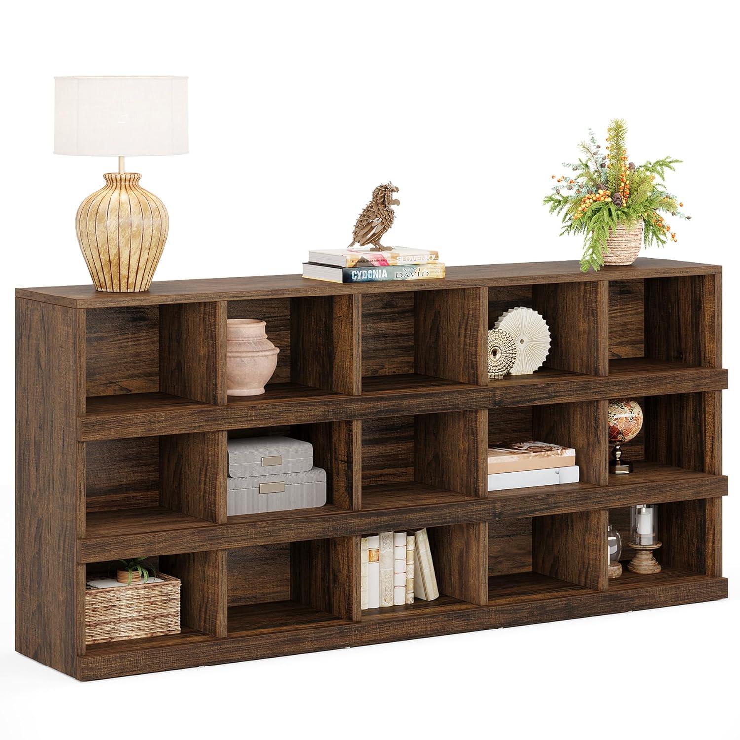 Tribesigns 63-Inch 15-Cube Farmhouse Console Table for Entryway, Brown