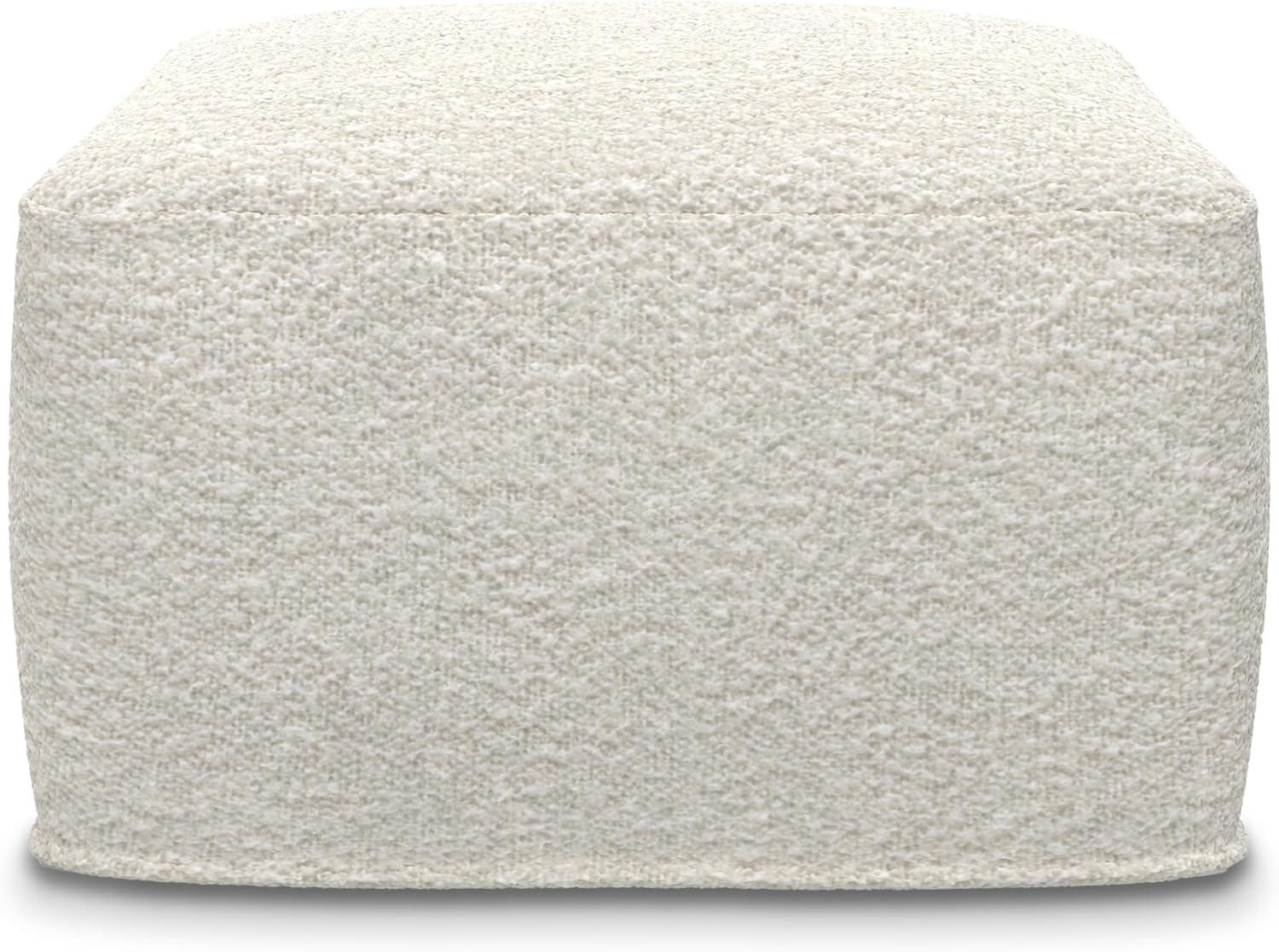 Simpli Home Chantal Contemporary Square Pouf in Ivory Boucle