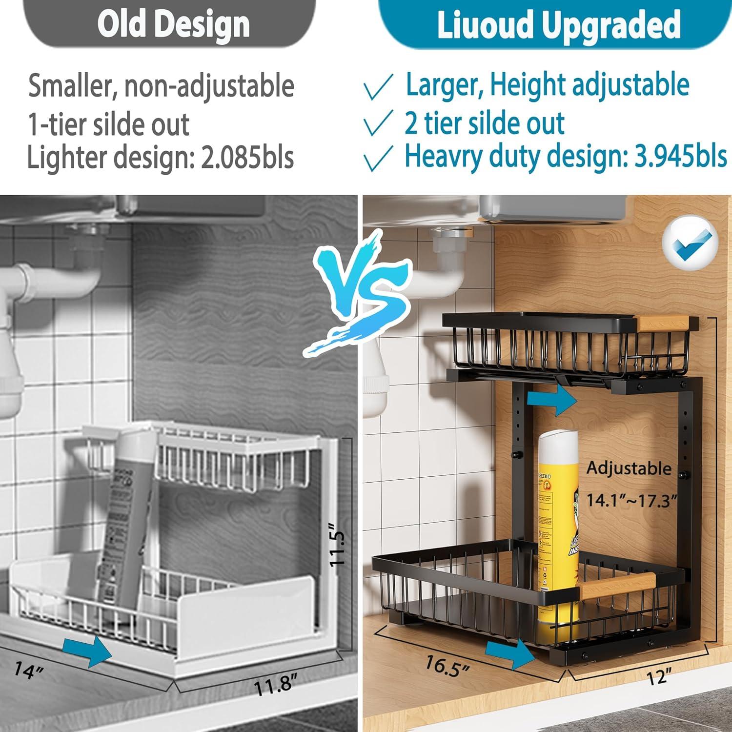 Rebrilliant Under Sink Organizer, 2 Tier Under Sink Organizers And Storage, Metal Slide Out Pull Out Cabinet Organizer ,2 Pack Sliding Drawer Organizer For Kitchen Bathroom Pantry