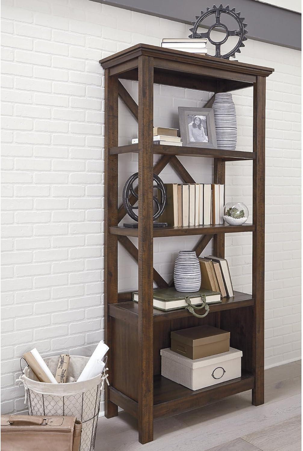 Transitional Warm Brown Acacia 78" Adjustable Bookcase