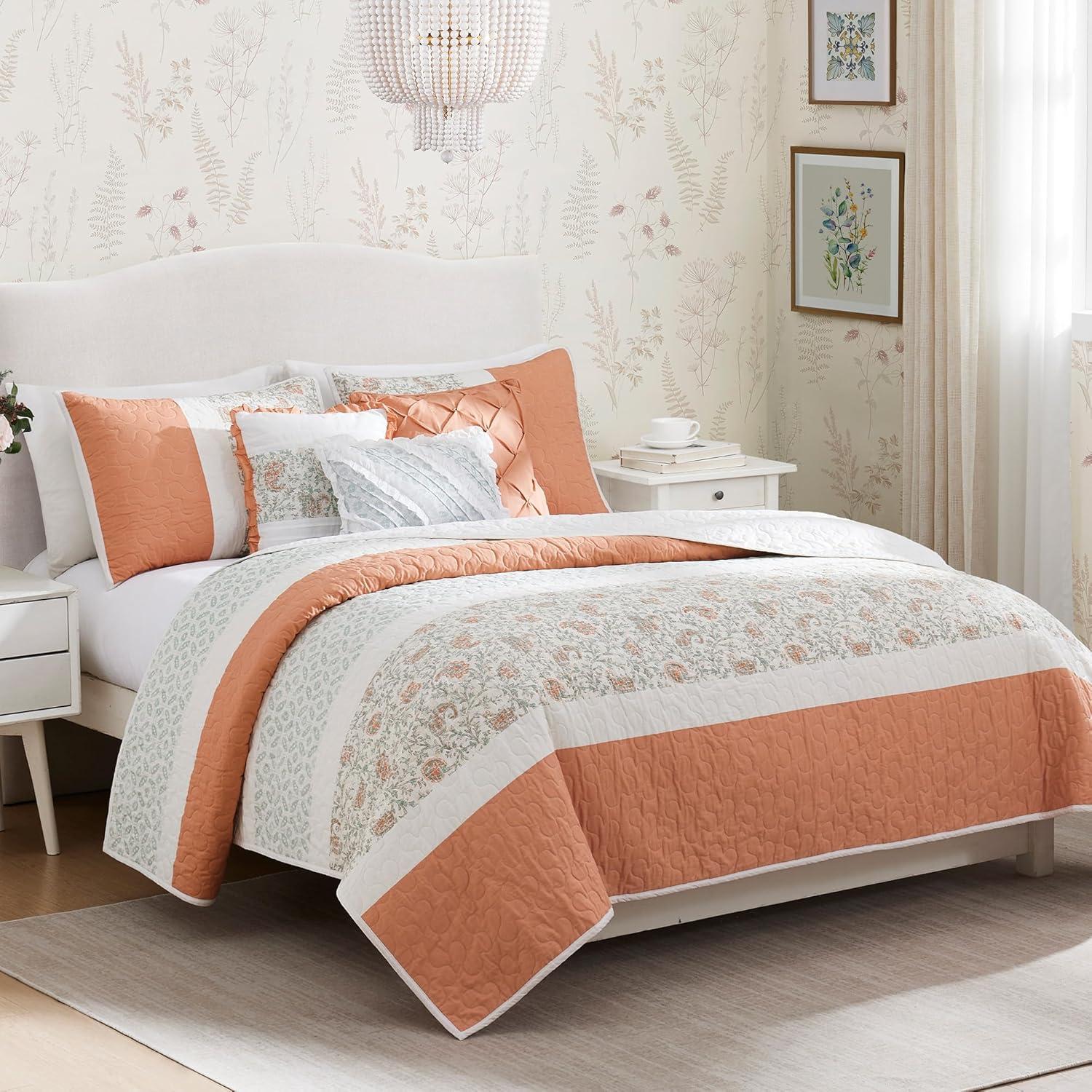 Madison Park Dawn 6 Piece Cotton Percale Quilt Set with Throw Pillows
