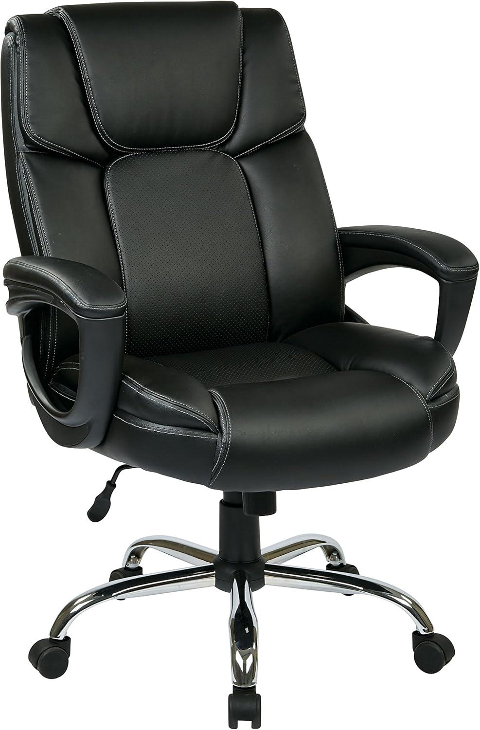 Luxury High-Back Black Leather Executive Swivel Chair with Chrome Base