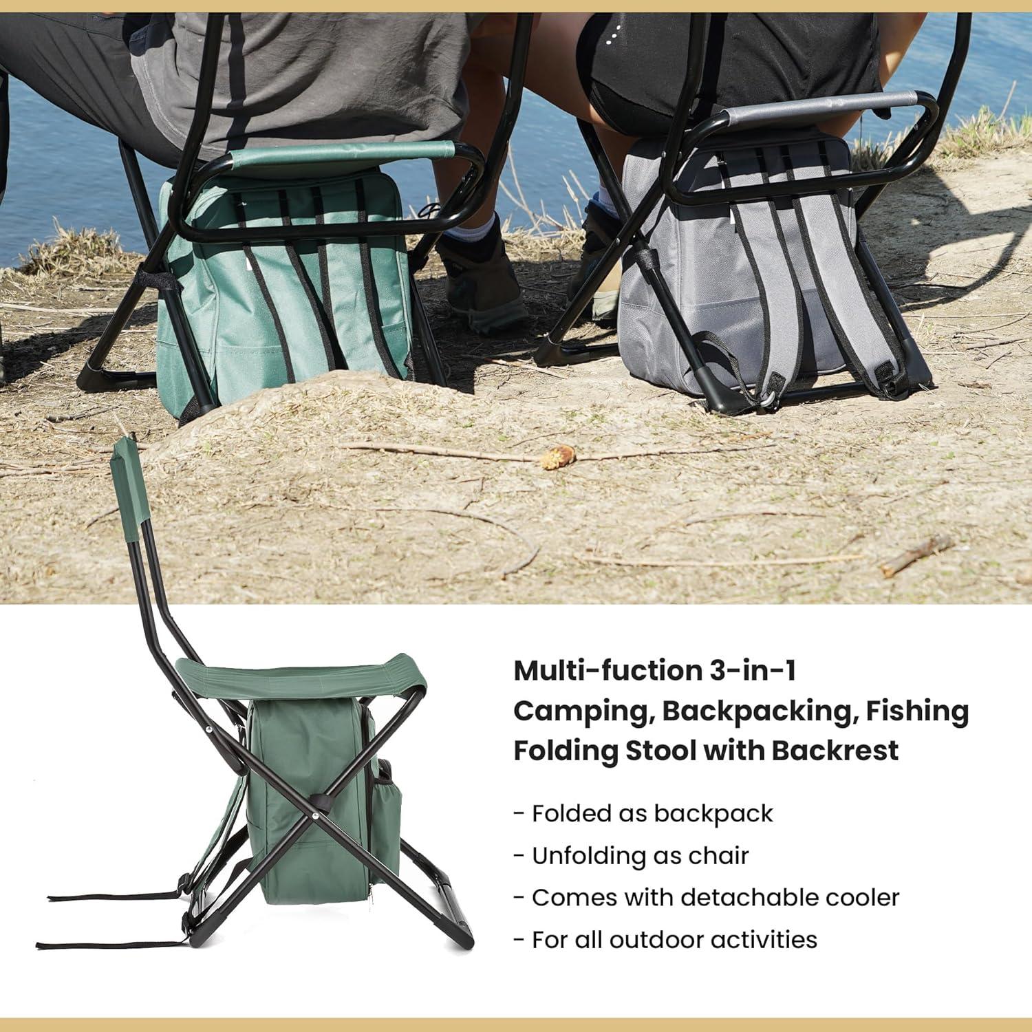 Arrowhead Outdoor Multi-Function 3-in-1 Compact Camp Chair: Backpack, Stool & Insulated Cooler, w/Bottle Holder & Storage Bag, Hiking (Forest Green)