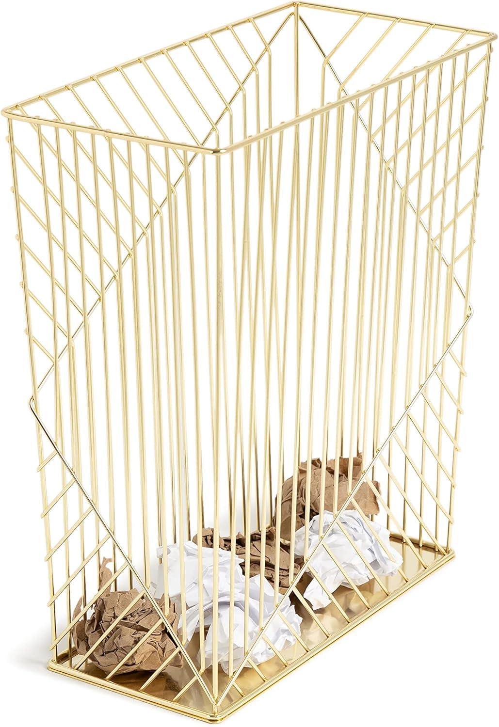 Gold Metal Wire 6-Gallon Office Trash Can