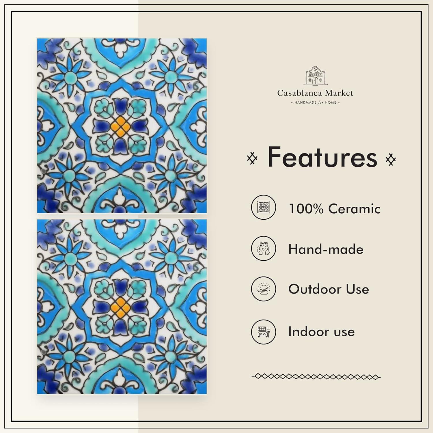 Casablanca Market Mediterranean 4'' x 4'' Hand Painted Ceramic Decorative Accent Tile