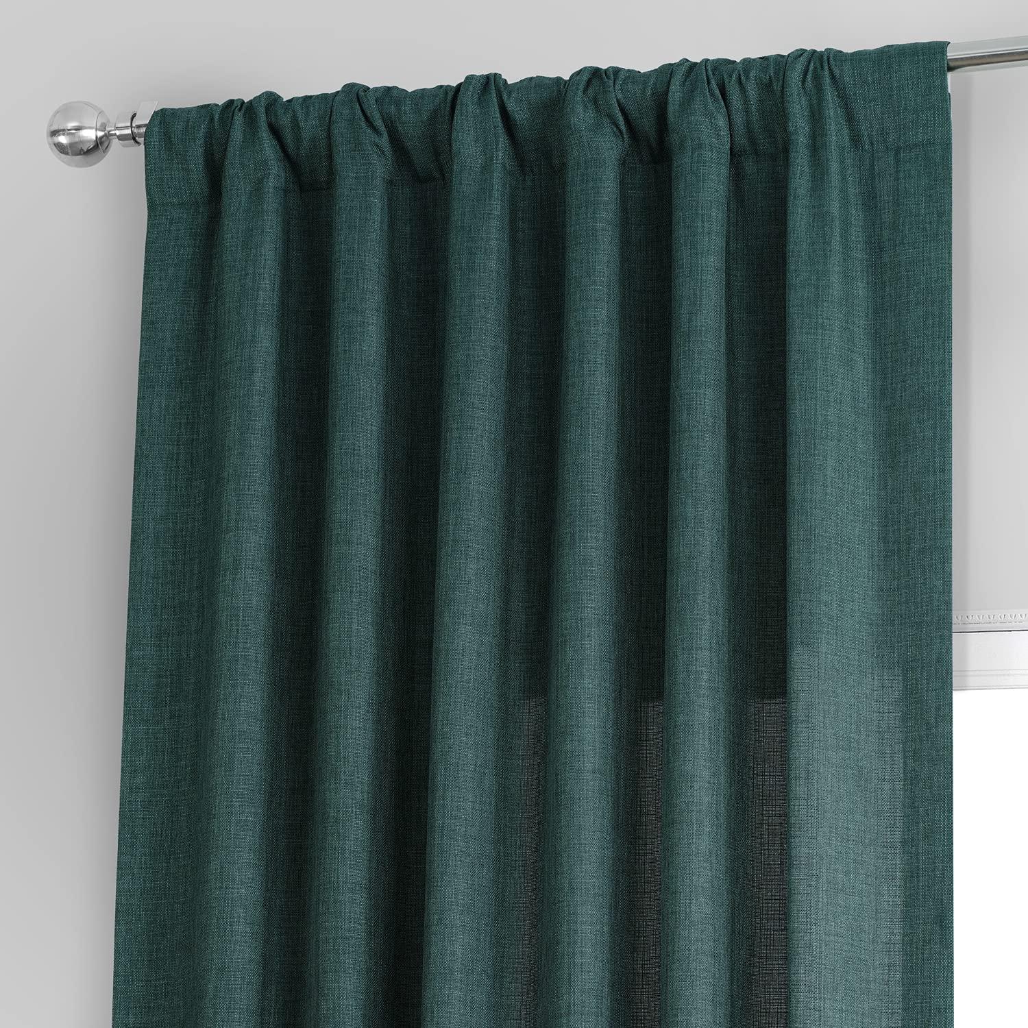 HPD Half Price Drapes Empire Green Italian Faux Linen Room Darkening Curtains with Rod Pocket - 1 Panel - Window Curtains for Living Room & Curtains for Bedroom, 50W X 108L