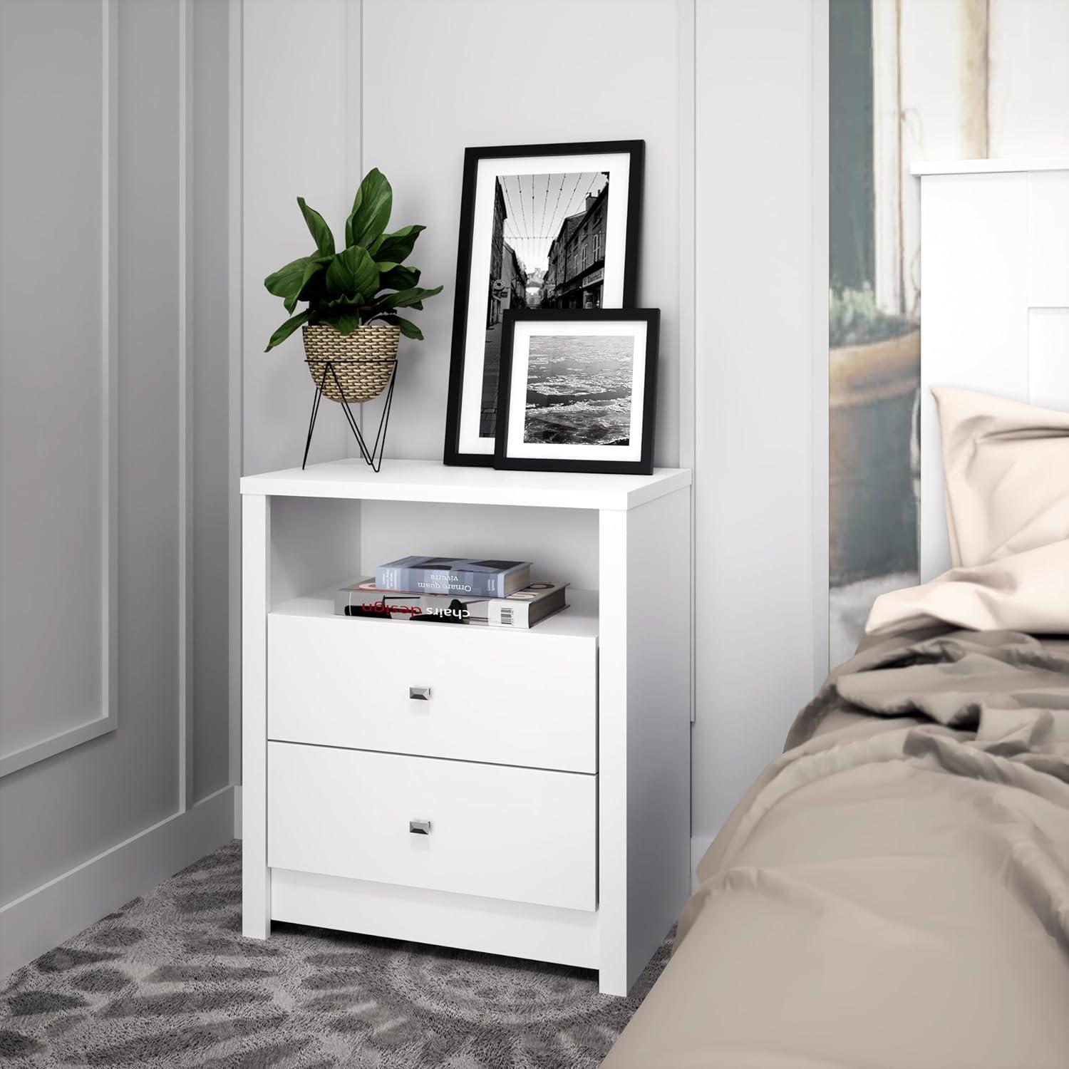 Calla Tall 2 Drawer Nightstand White - Prepac: Modern Style, Wood Composite, Includes Anti-Tip Hardware