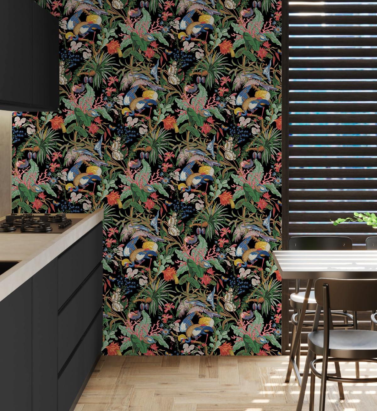 NextWall Ebony Tropical Canopy Peel and Stick Wallpaper