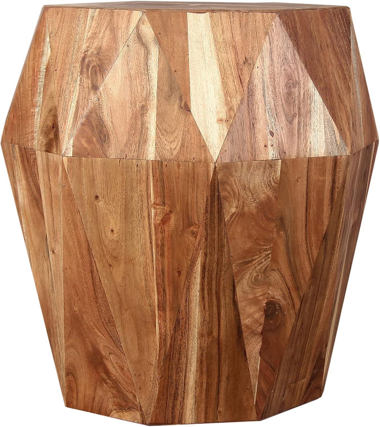 The Urban Port UPT-238449 21.5 in. Faceted Handcrafted Mango Wood Side End Table with Octagonal Top, Natural Brown