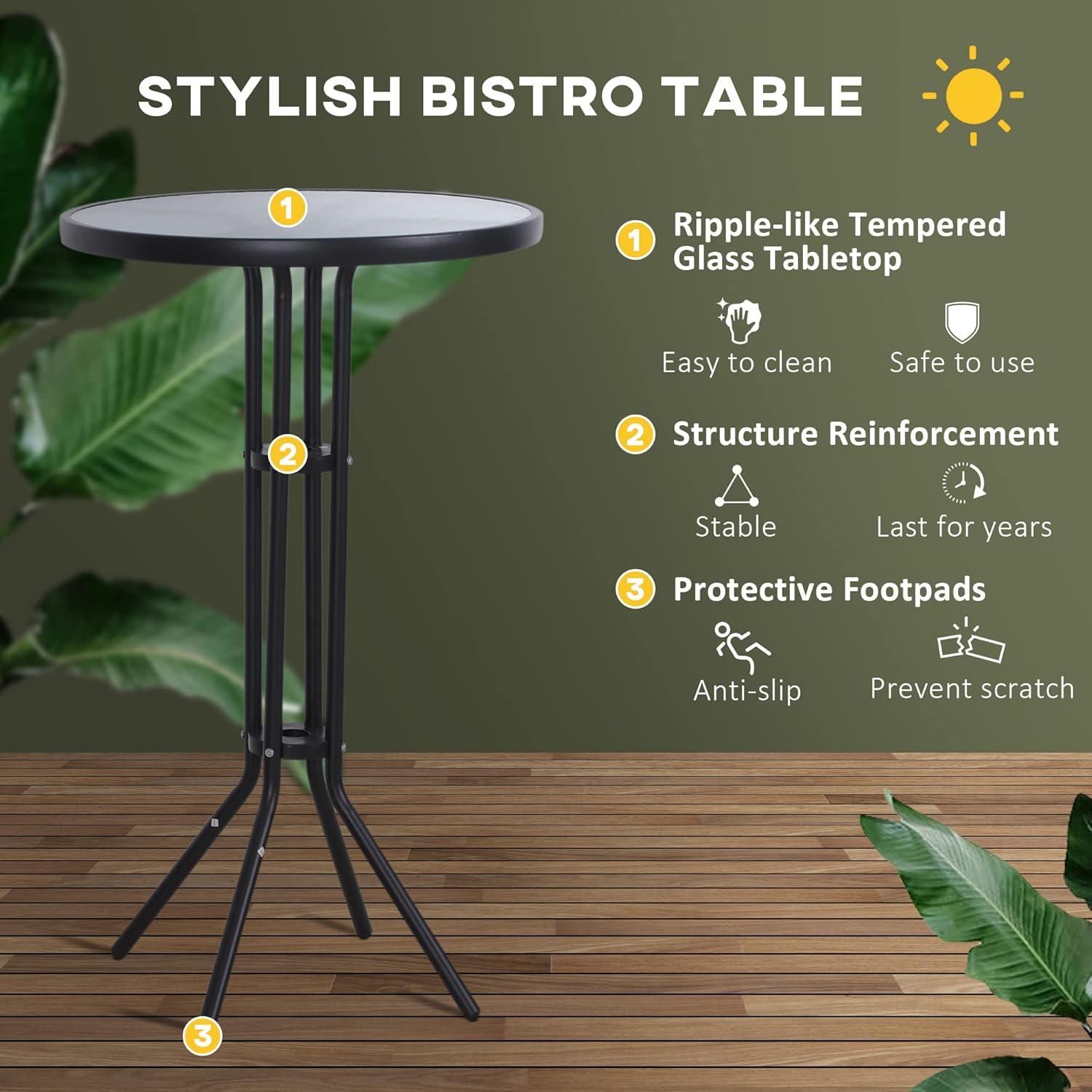 Outsunny 3 Piece Bar Height Outdoor Bistro Set for 2, Round Patio Pub Table 2 Bar Chairs with Comfortable Design & Durable Build, Tan