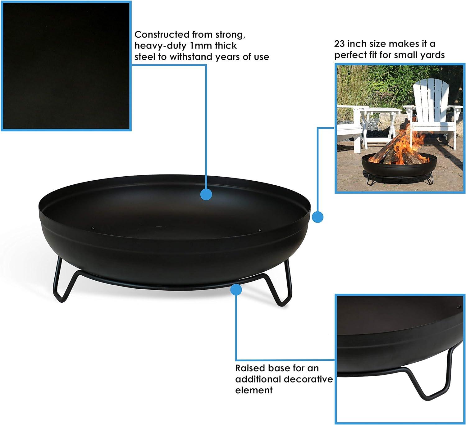 Sunnydaze Outdoor Camping or Backyard Steel with Heat-Resistant Finish Fire Pit Bowl on Stand - 23" - Black