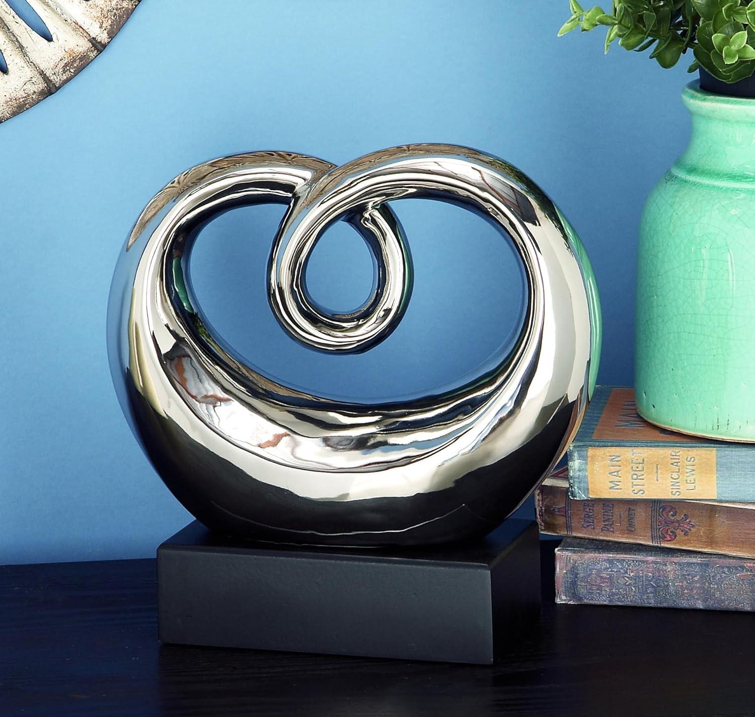 Wrought Studio™ Allye Ceramic Swirl Abstract Decorative Silver Sculpture with Black Base