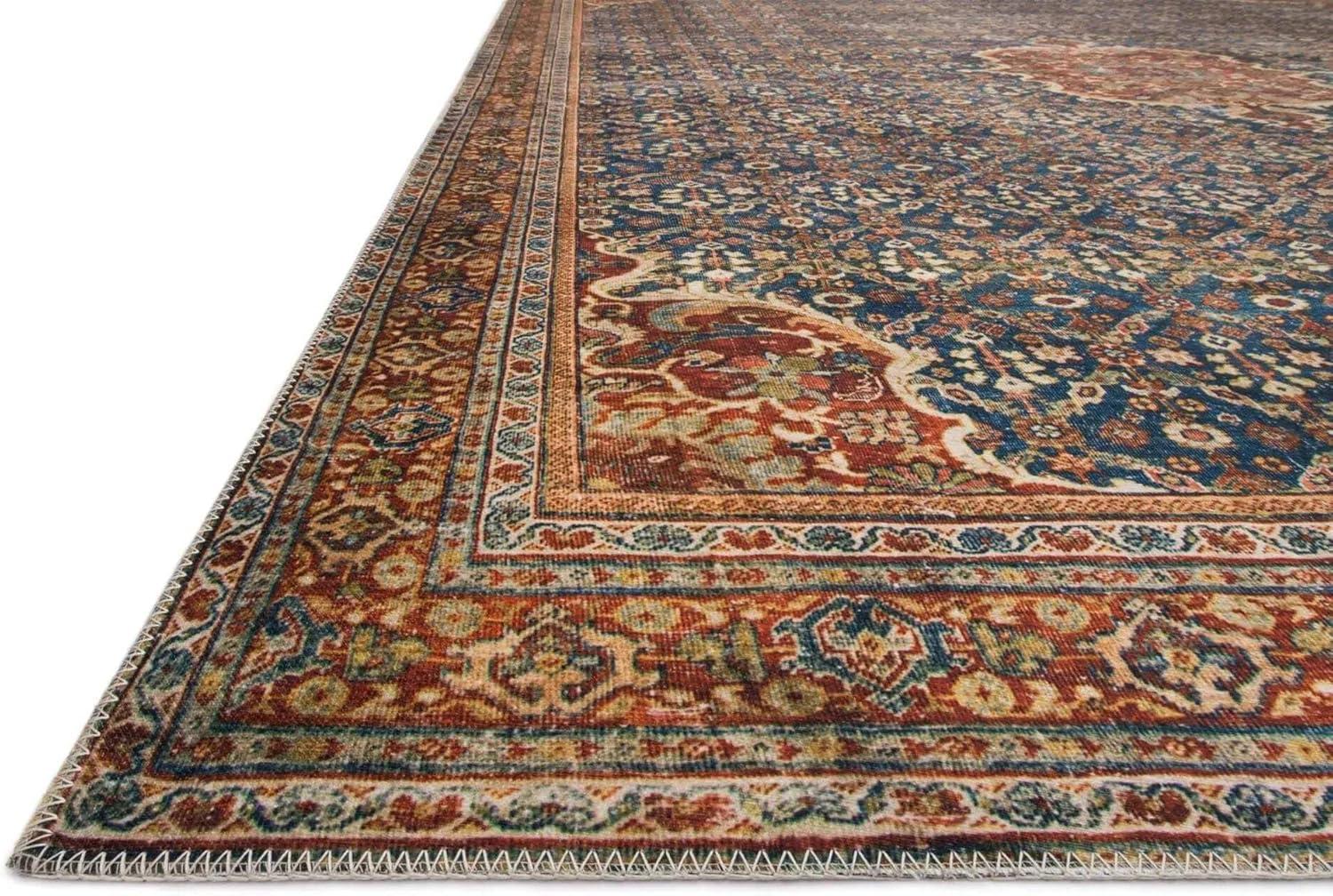 Loloi II Layla Printed Oriental Distressed Cobalt Blue / Spice Area Rug