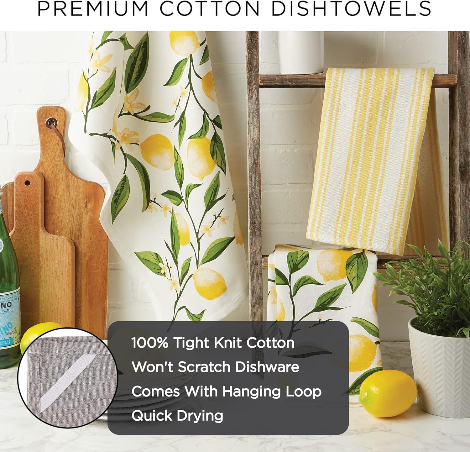 Lemon Bliss Cotton Kitchen Dishtowel Set, 18x28", 4 Pieces