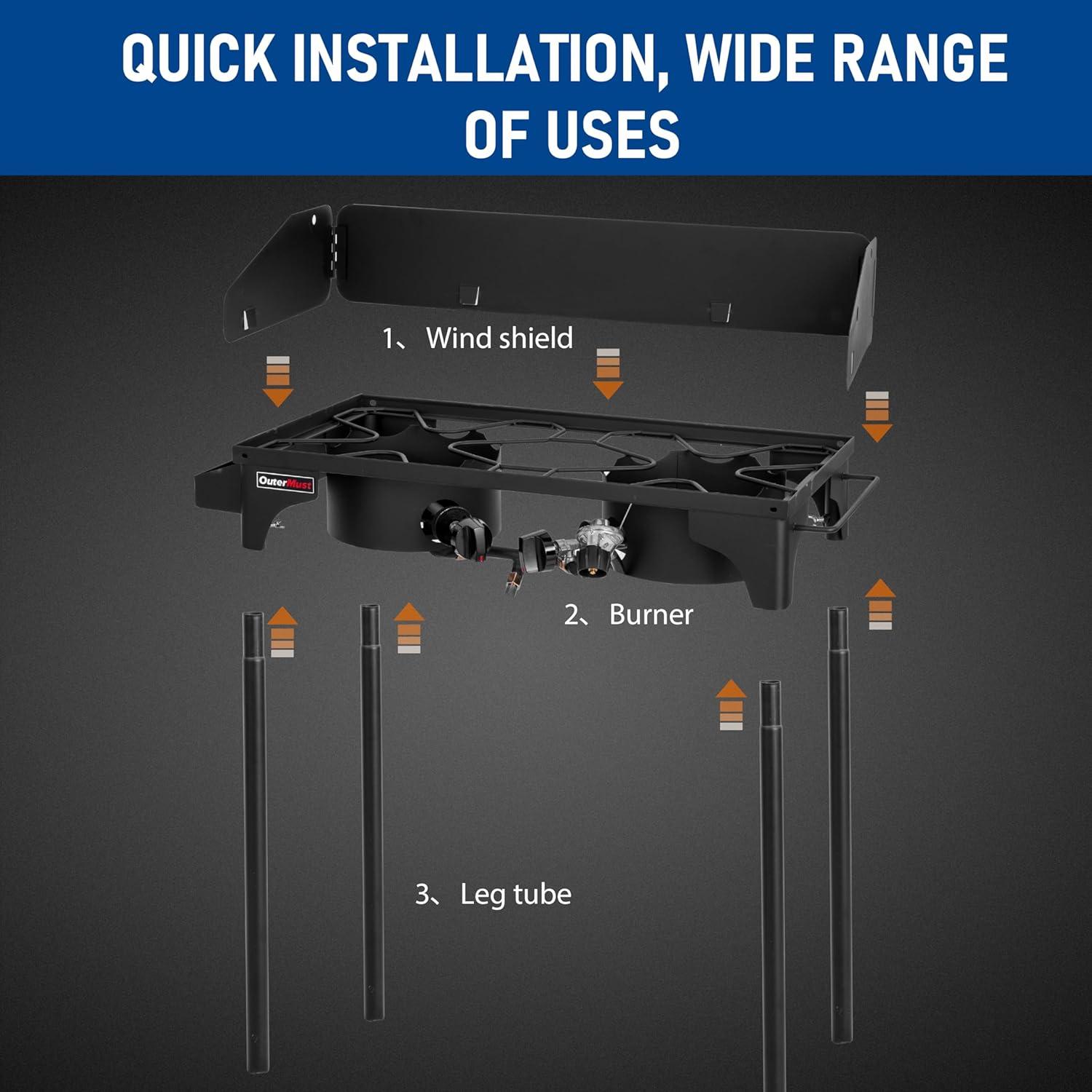 Black Double Burner Outdoor Propane Stove