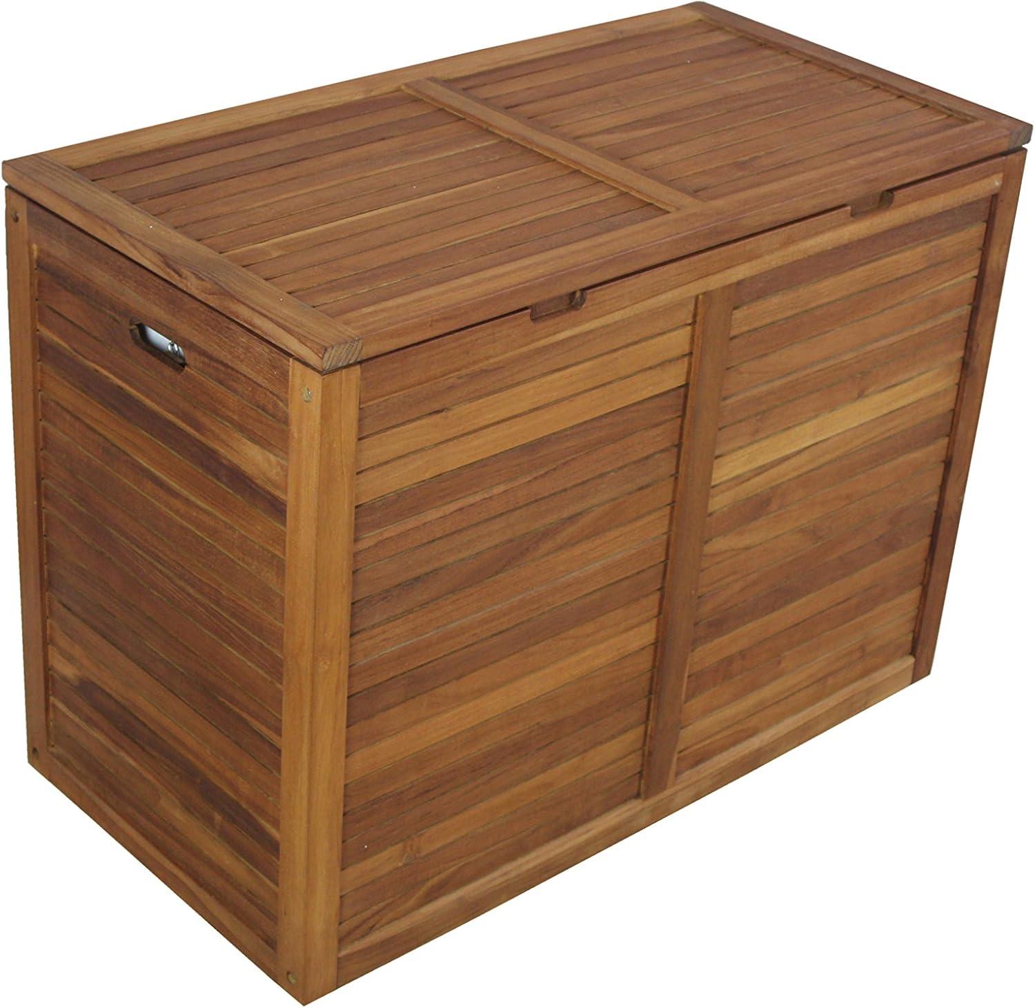 Teak Double Laundry Hamper with Pneumatic Lid and Removable Bags