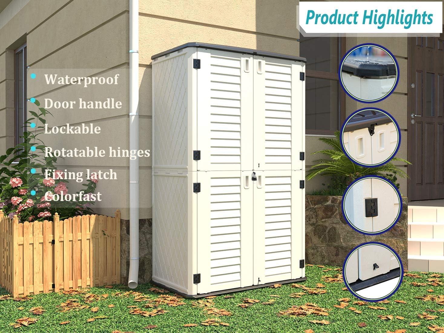 ADDOK 34 Cu.ft Outdoor Storage Shed, Horizontal Storage Unit Weather Resistance, Thick HDPE Resin Storage Cabinet for Backyards, Patio, Garden(White)
