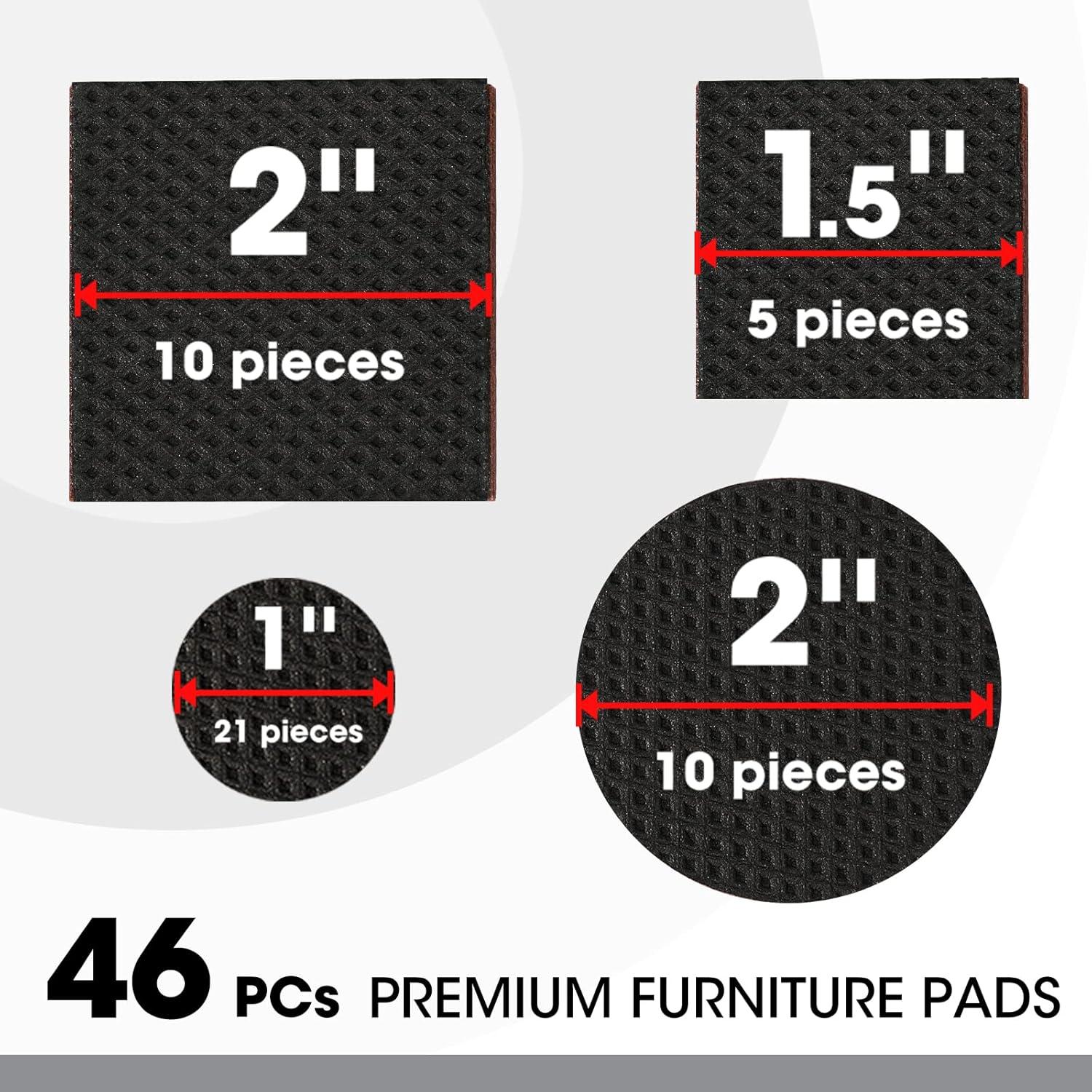 HAUSHOF 46-Piece Felt Furniture Pads, No Slip Furniture Pads Floor Protectors for Hardwood & Laminate Floors, Includes 2''(20pcs), 1.5''(5pcs), 1''(21pcs), Self-Adhesive, Anti-Scratch, Brown