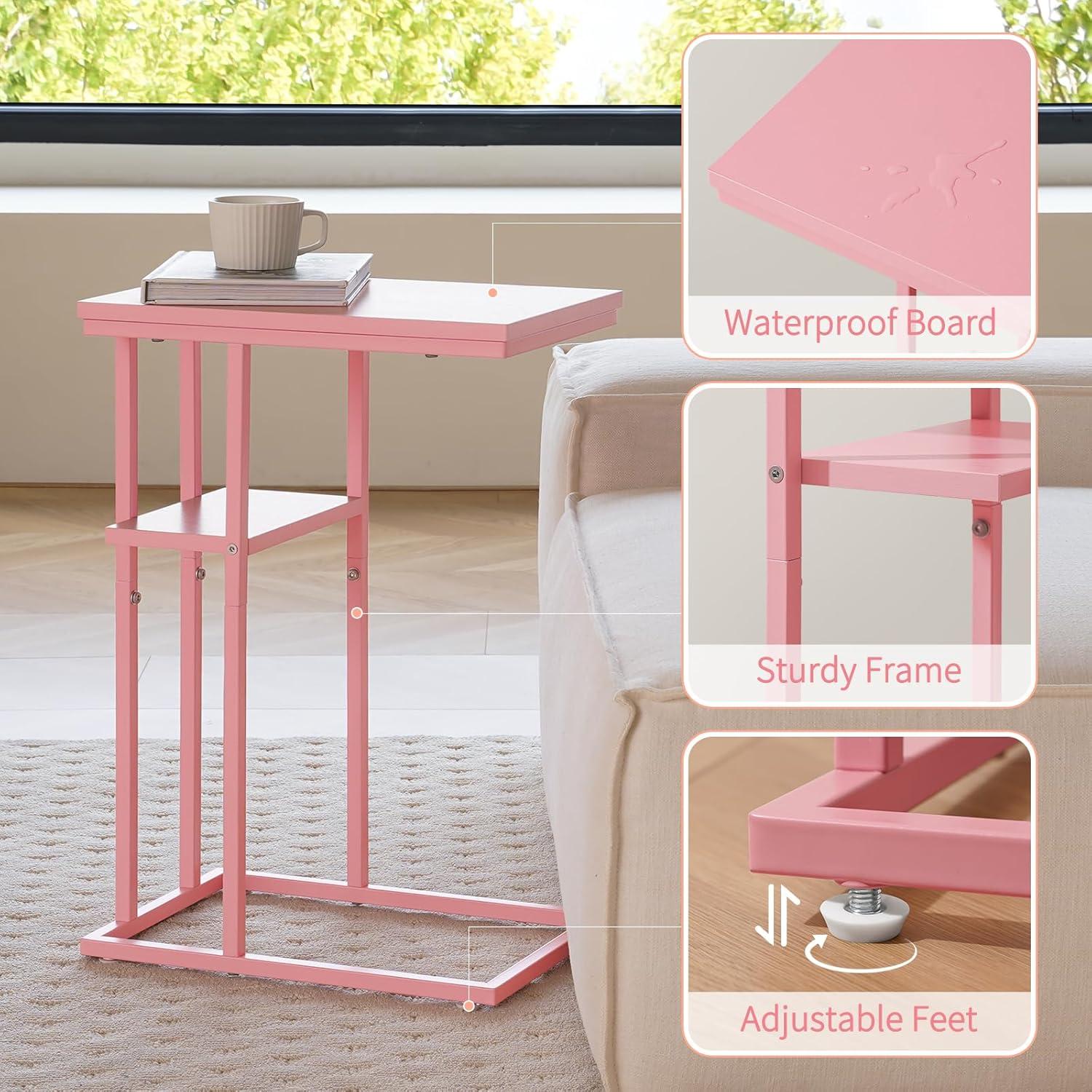 C Shaped End/ Side Table for Couch and Bed, Small Spaces, Living Room, Bedroom, Rustic Snack Table