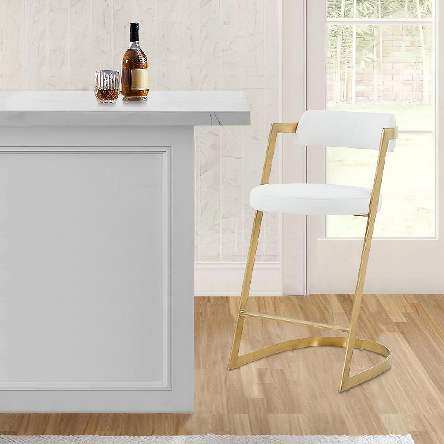 26 in. Counter Stool with Cantilever Base, White & Gold
