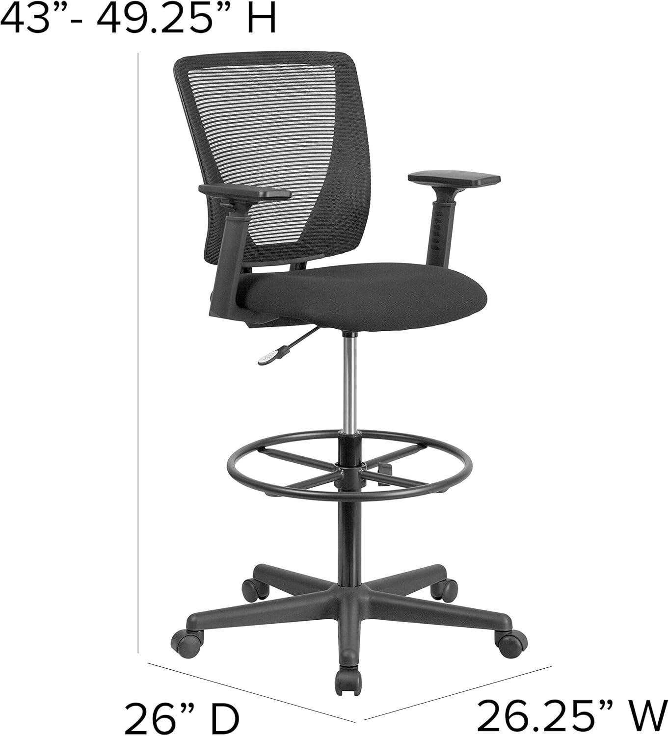 Sinda Mid-Back Mesh Drafting Chair w/ Fabric Seat, Adjustable Foot Ring and Arms