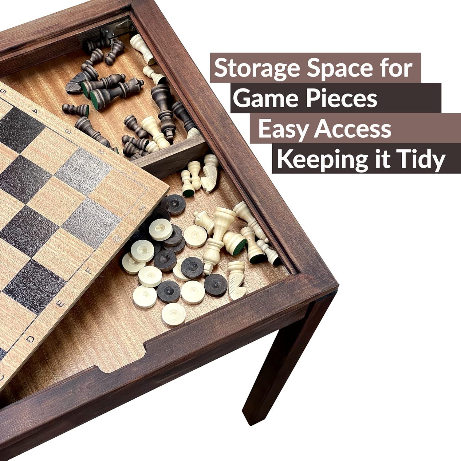 Sunnywood Wooden Chess Checkers and Backgammon 3 in 1 Combo Game Table Furniture Set, 25" x 25", 4" King