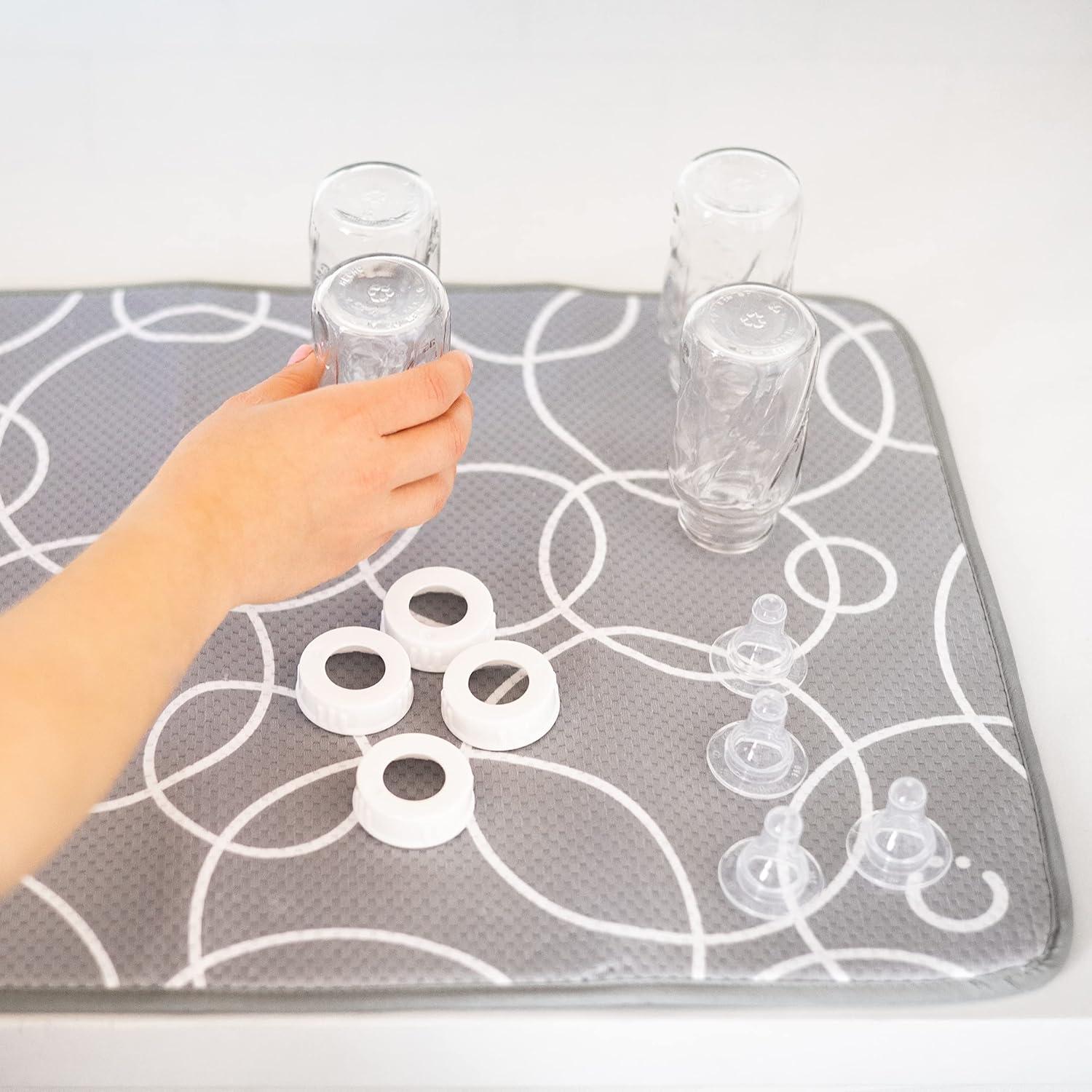 LunaLulinlk Microfiber Kitchen Counter Dish Drying Mats, Gray, Set of 2