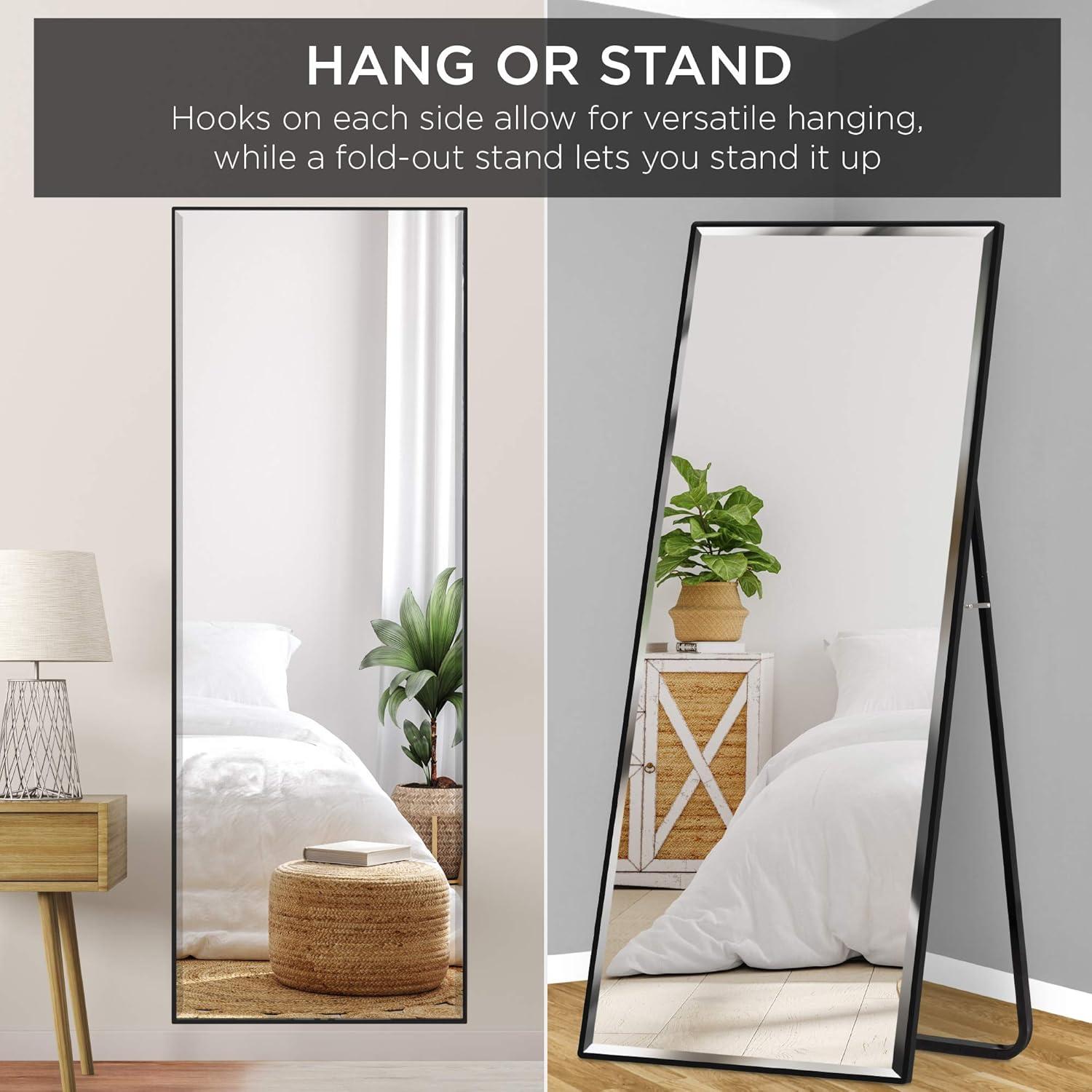 Best Choice Products 65x22in Full Length Mirror, Rectangular Beveled Wall Hanging & Leaning Floor Mirror - Black