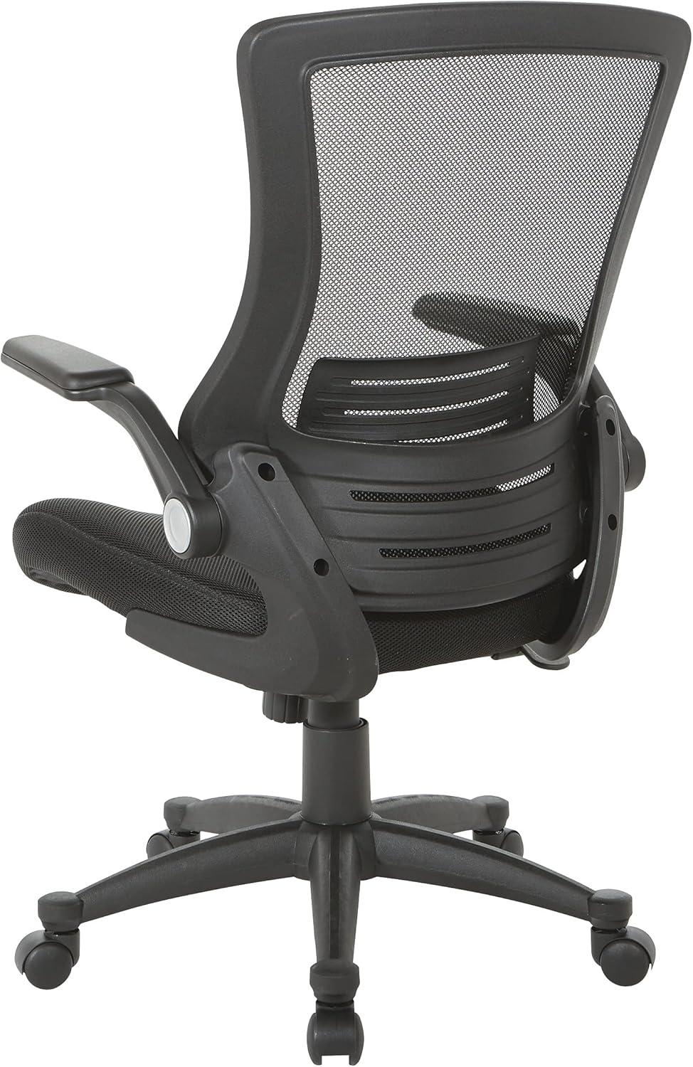 Office Star Products Screen Back Manager's Chair in Black Mesh Seat with PU Padded Flip Arms with Silver Accents