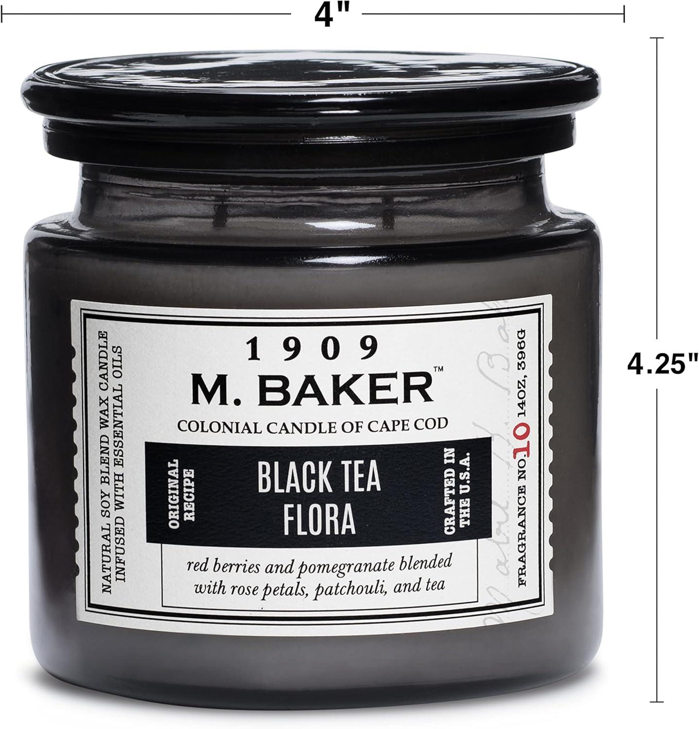 Colonial Candle M Baker Black Tea Flora Scented Jar Candle, 2 Wick, 14 oz, 60 Hours Burn, Floral