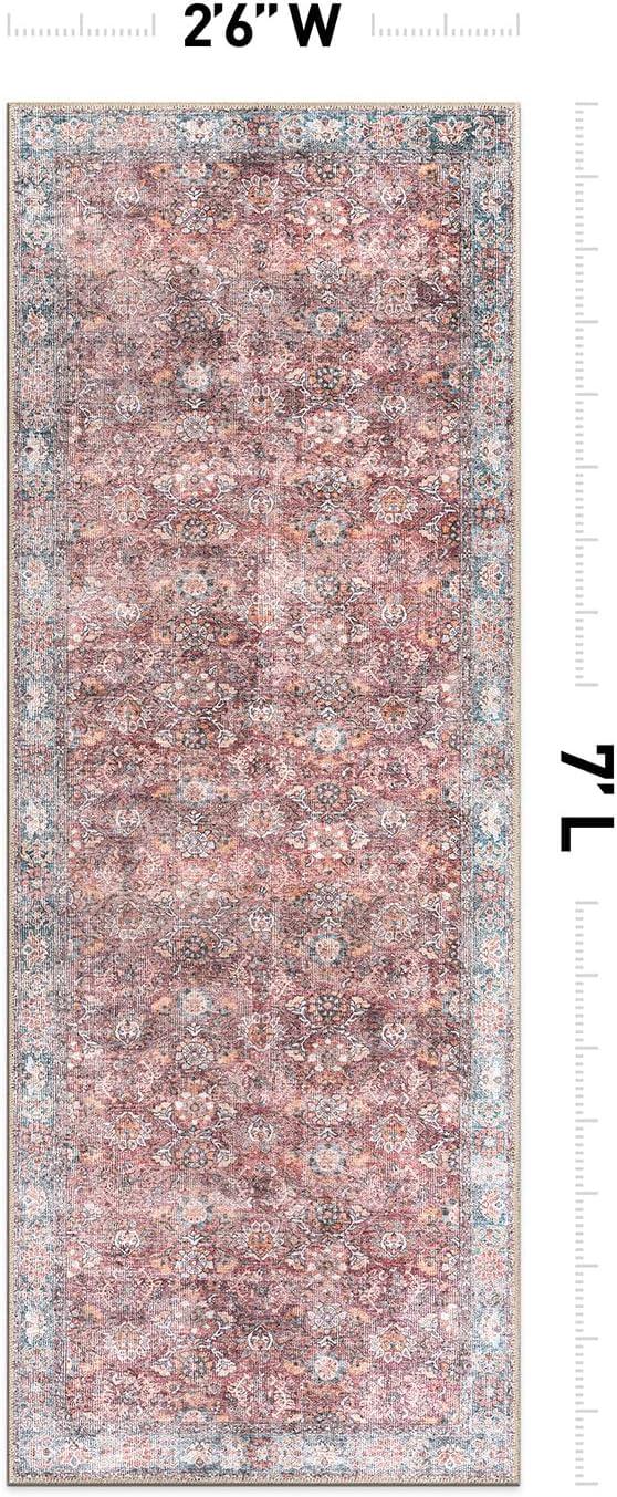 World Rug Gallery Transitional Bordered Vintage Machine Washable Non Slip Area Rug