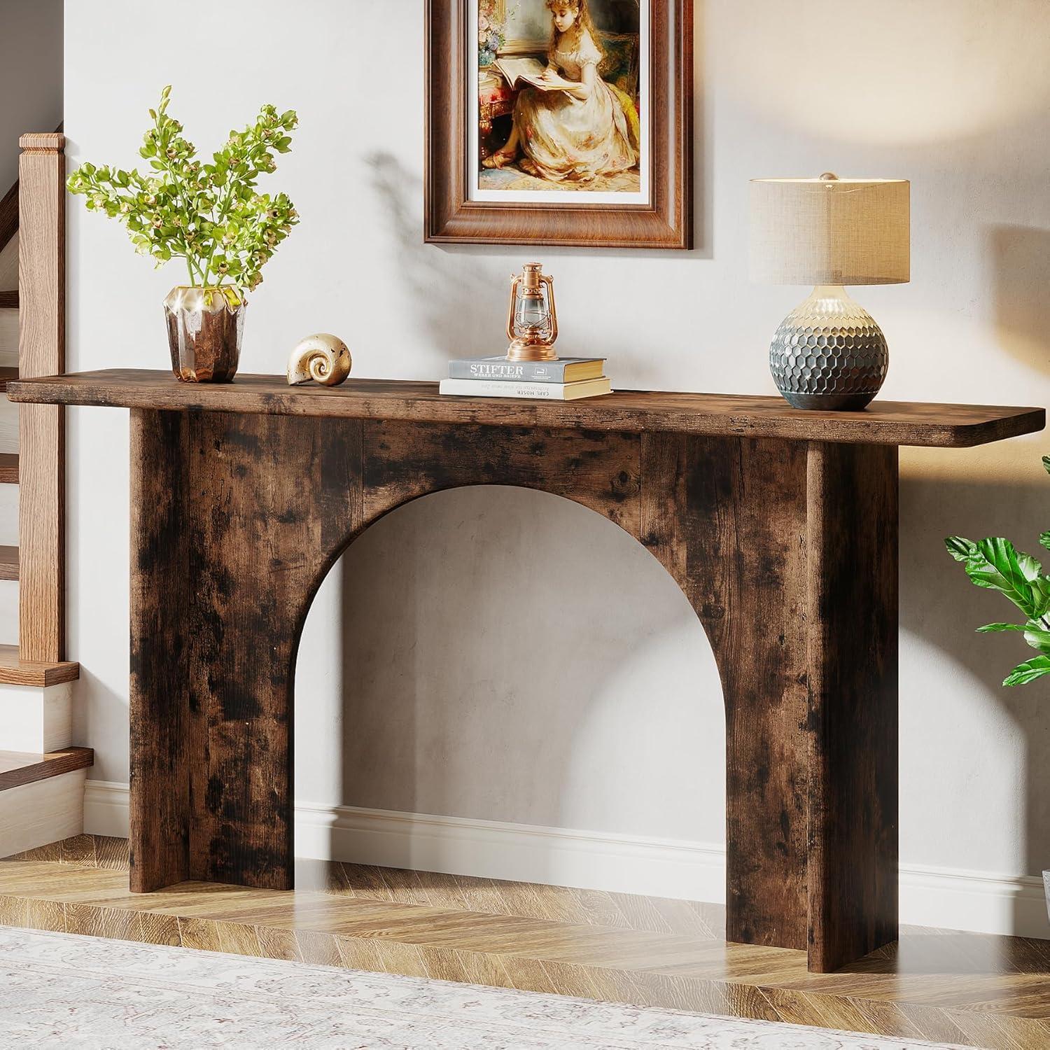 Tribesigns 63-Inch Farmhouse Console Table with Curved Arch Brace