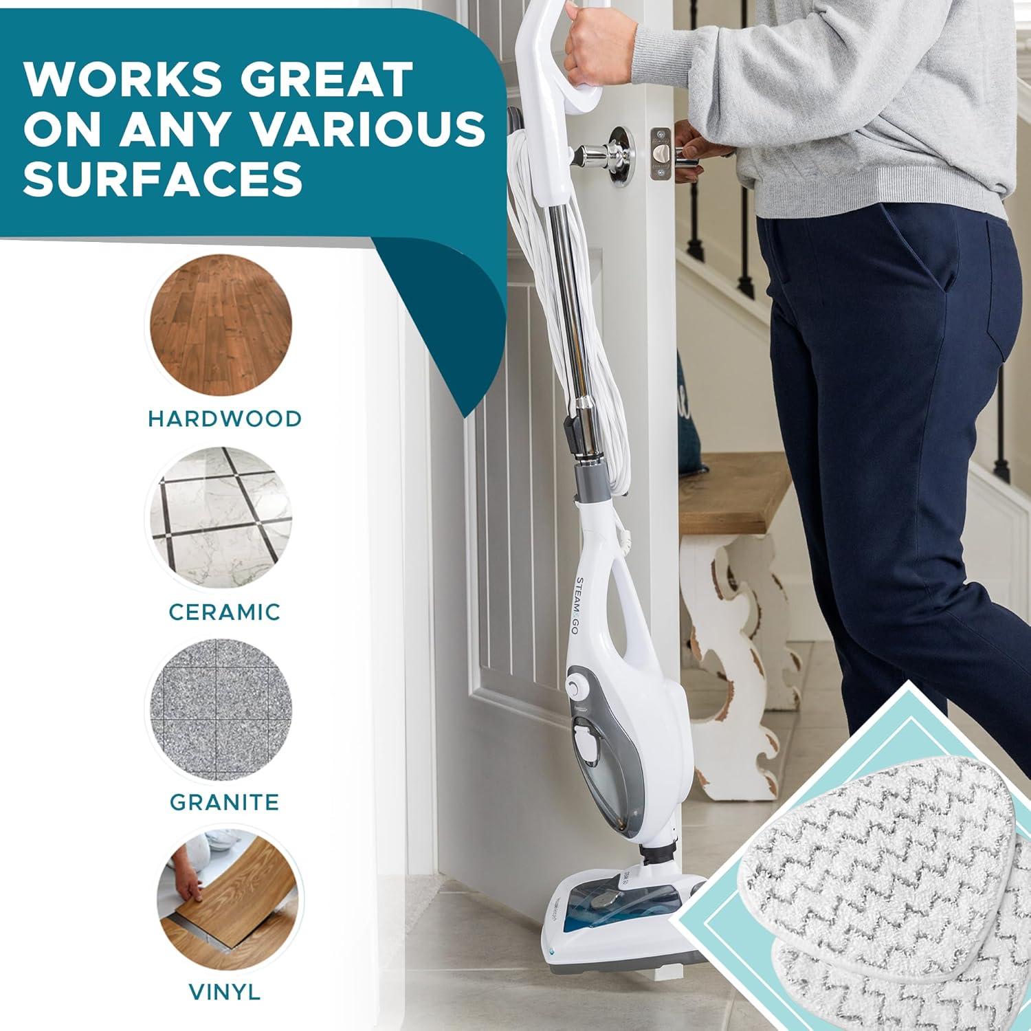 Steam and Go - Microfiber Steam Mop Pads W/ Scrubbing Strips, Washable, 2 Pieces
