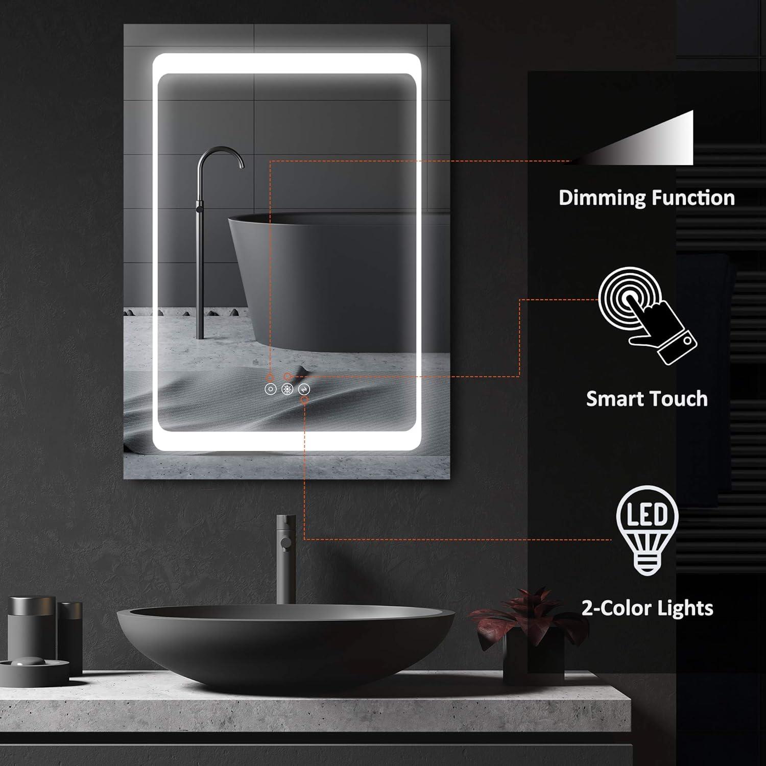 kleankin LED Lighted Medicine Cabinet with Mirror, Wall-Mounted Plug-In Bathroom Organizer with 3 Storage Shelves, 19.75"x5"x27.5"