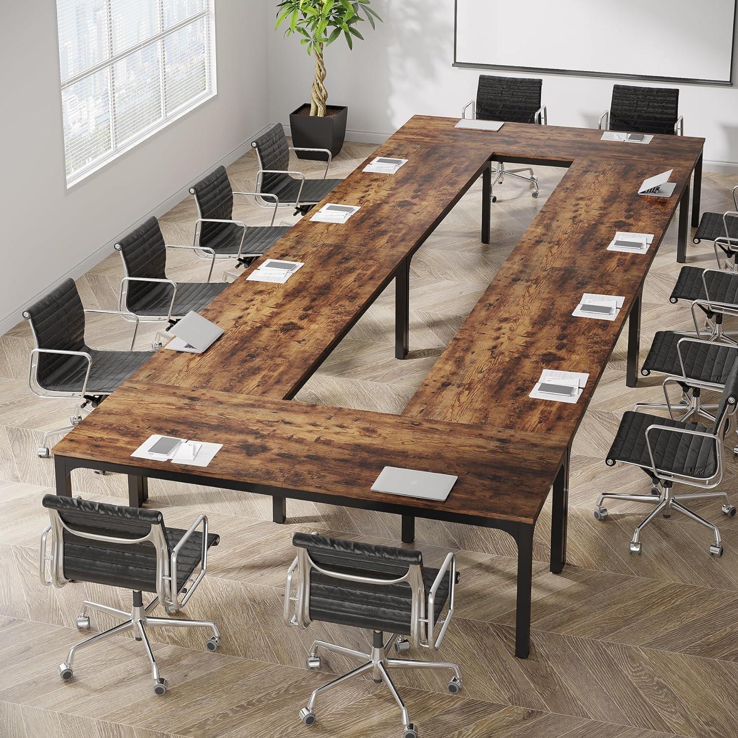 13FT Brown MDF and Metal Conference Table for 16