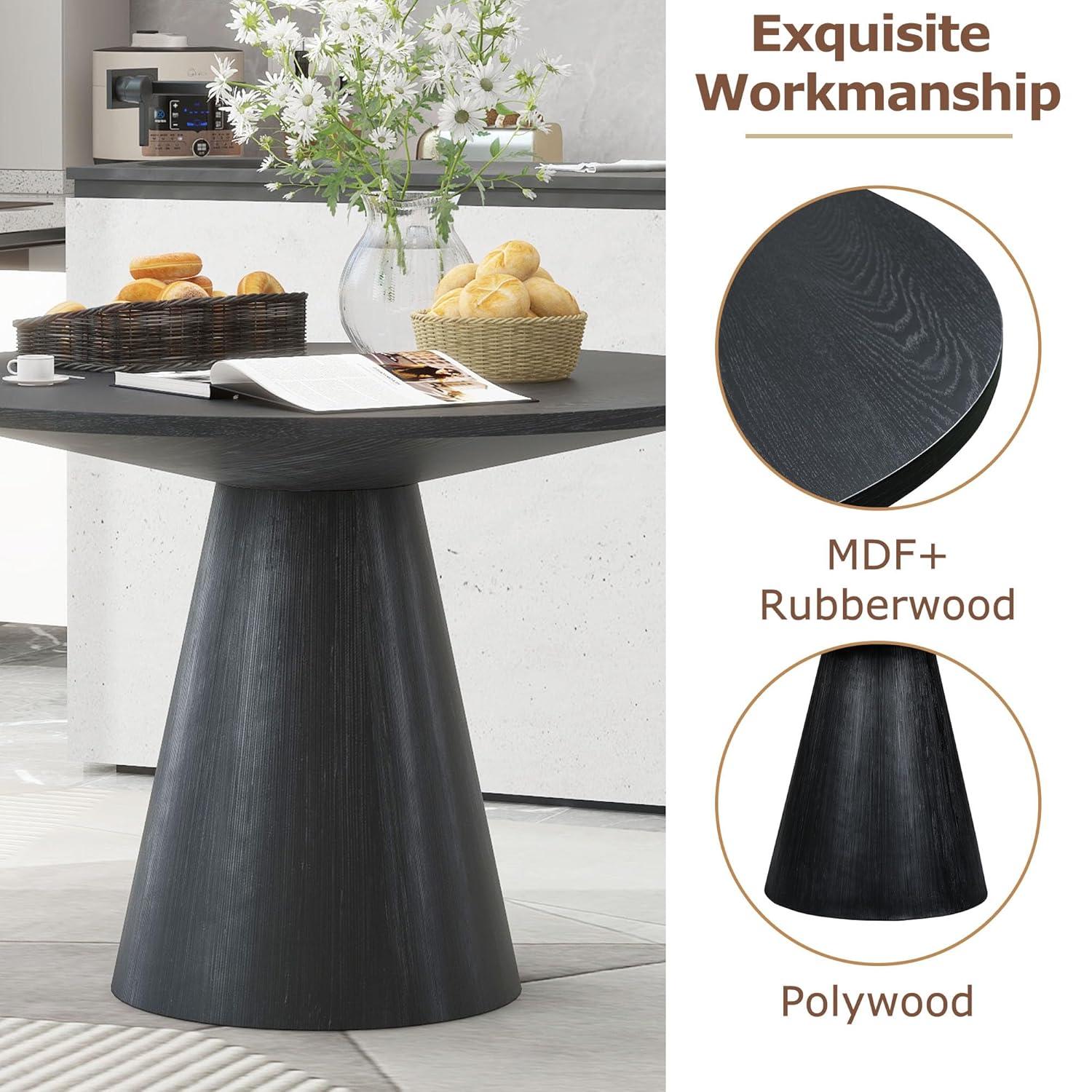 46.5"" Modern Round Dining Table for 4-6,Wooden Round Kitchen Table with MDF Table Top & Pedestal Base,Mid Century Modern Round Dining Table for Dining Room Kitchen,Living Room, Black