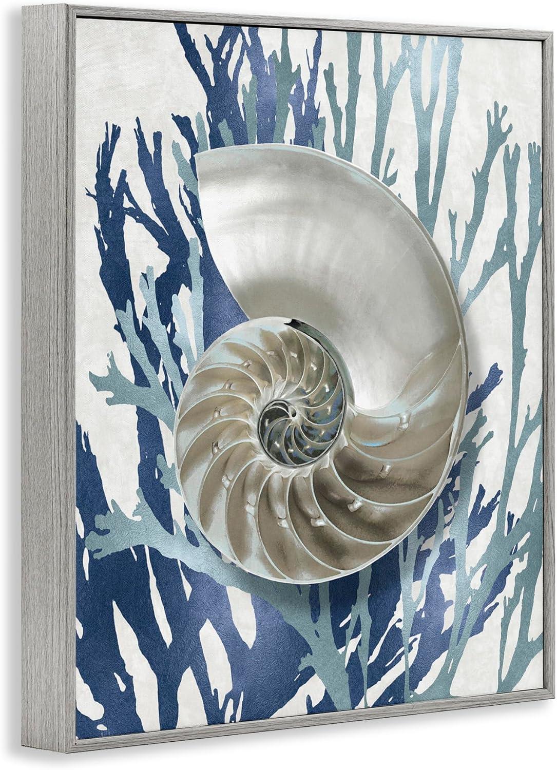 Stupell Industries Shell Coral Beach Blue Design Framed Wall Art by Caroline Kelly