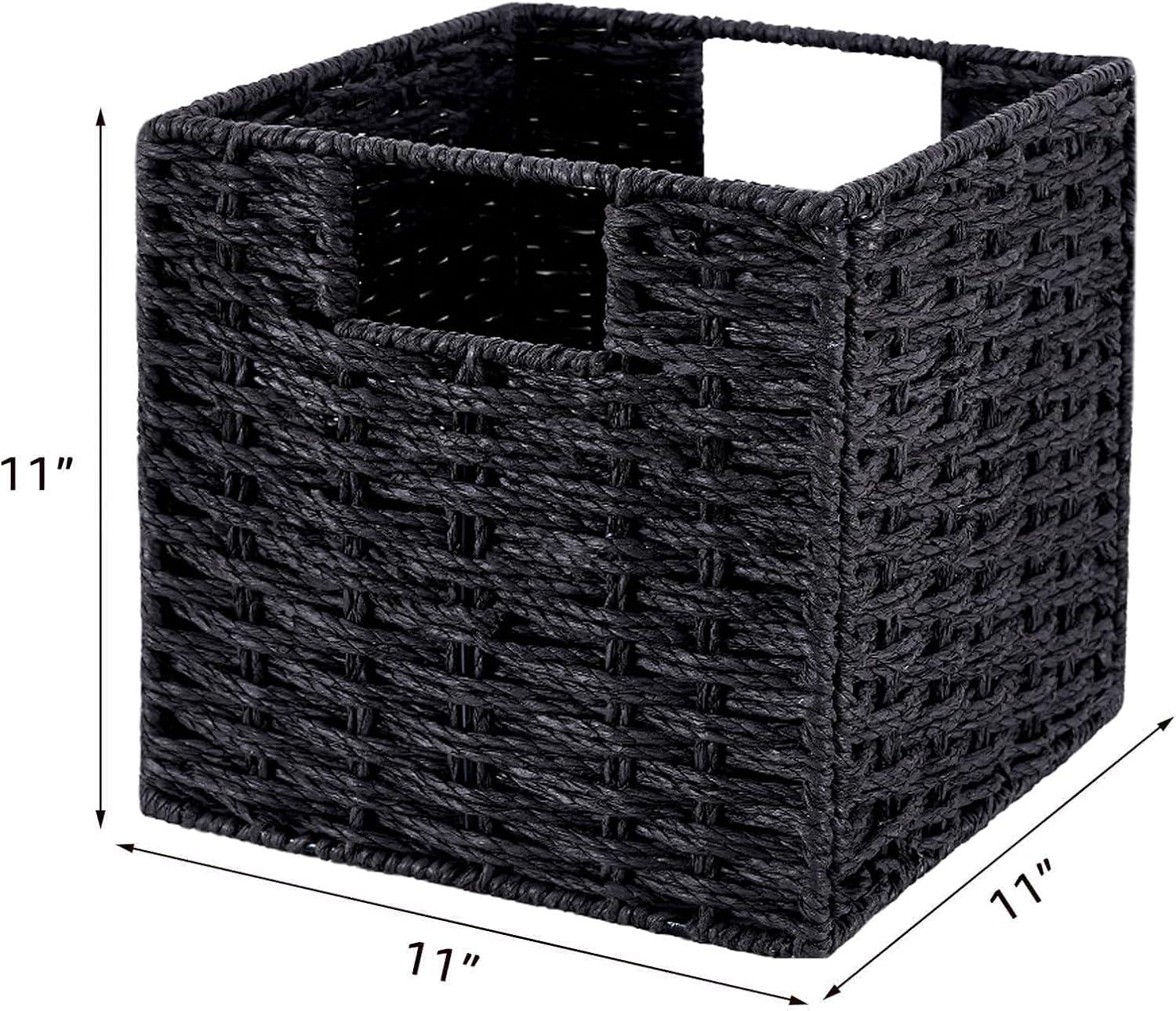 Rectangular Natural Water Hyacinth Hand Woven Rattan Wicker Storage Basket Set with Iron Wire Frame