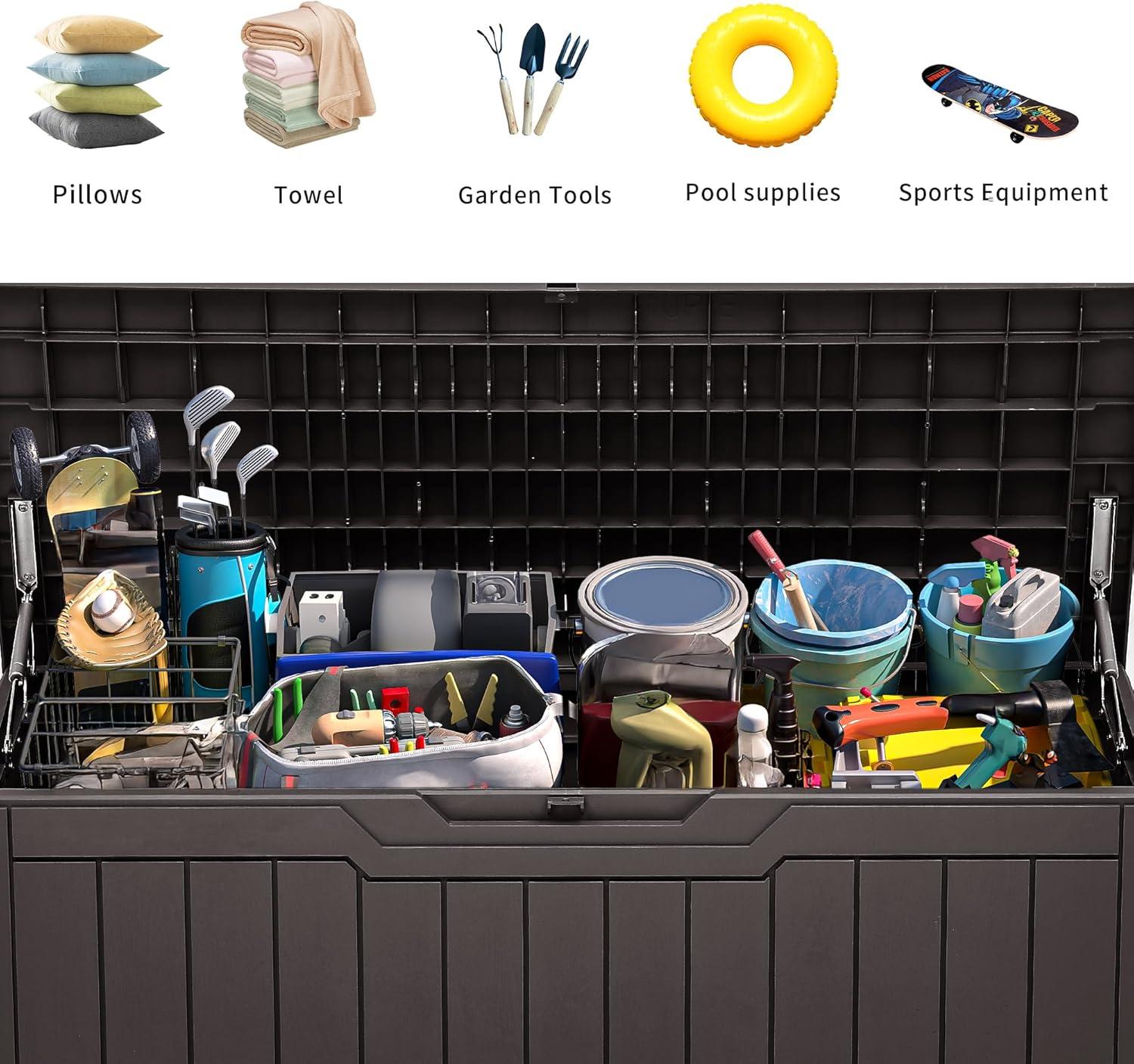 YITAHOME 80-Gallon Waterproof Resin Outdoor Storage Box, Lockable Storage Container for Outdoor Furniture, Cushion Storage, Pool Accessories, Garden Tools and Sporting Gear, Black