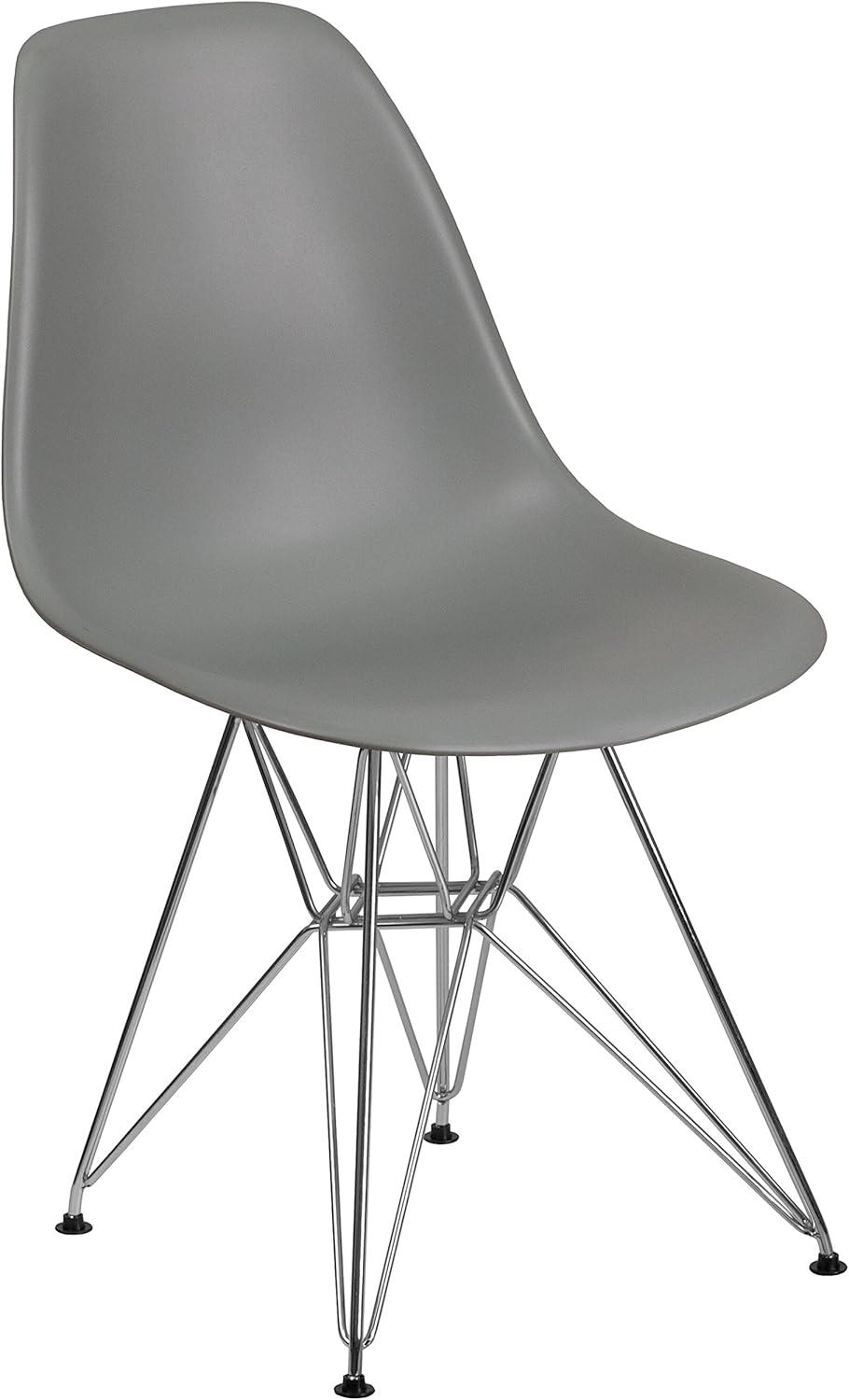 Moss Gray Modern Plastic Side Chair with Chrome Base