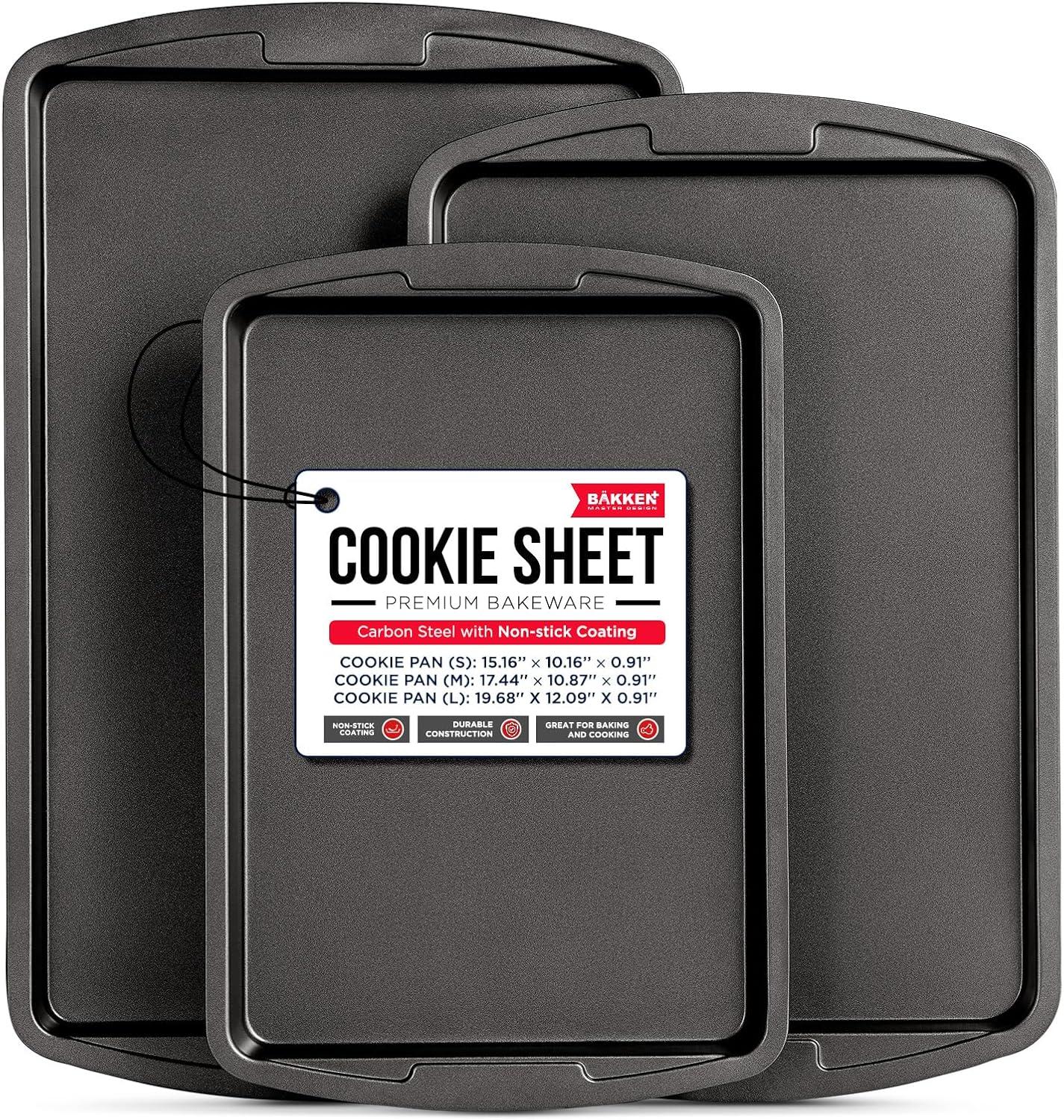 Gray Non-Stick Carbon Steel 3-Piece Cookie Sheet Set