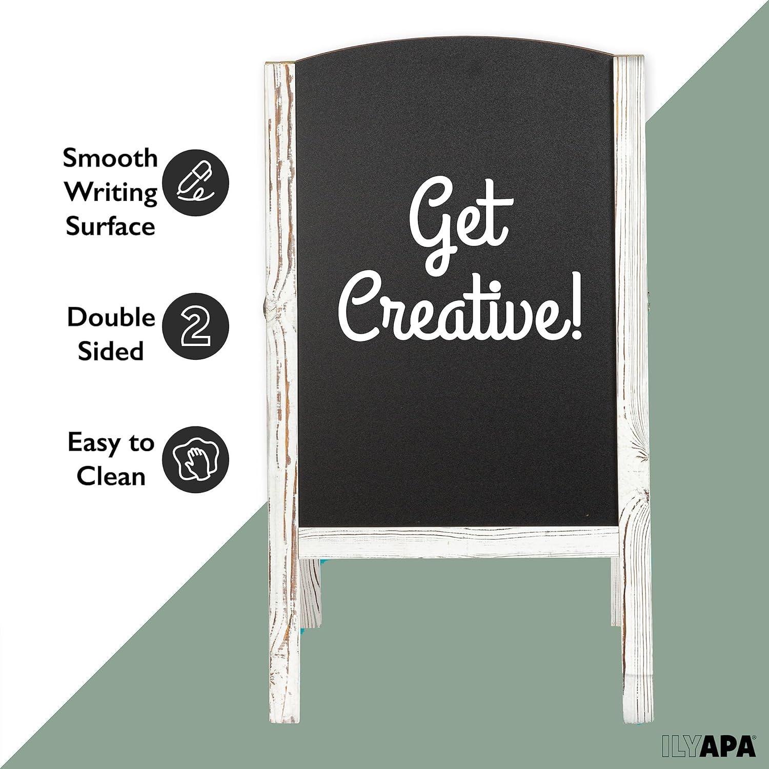 Ilyapa A-Frame Chalkboard Sidewalk Sign - Rounded Top Folding Standing Sandwich Sign for Restaurant, Office, Weddings - Rustic White, 18 x 31.5