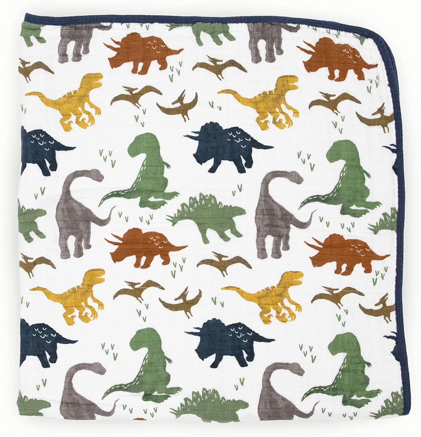 Dino Friends Blue Cotton Muslin Toddler Quilt