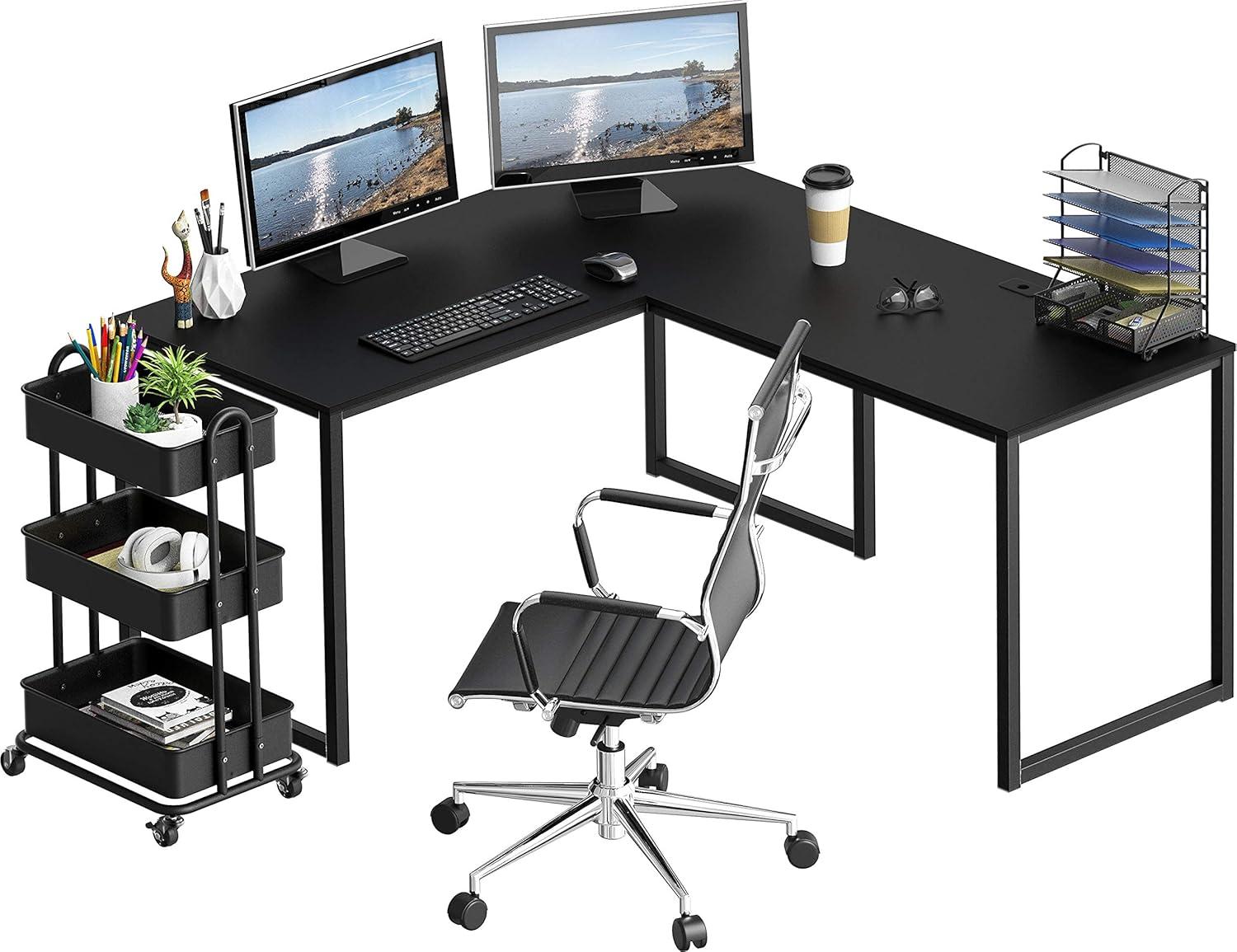 SHW Commercial-Grade L Shaped 55" x 60" Corner Office Computer Desk, Black