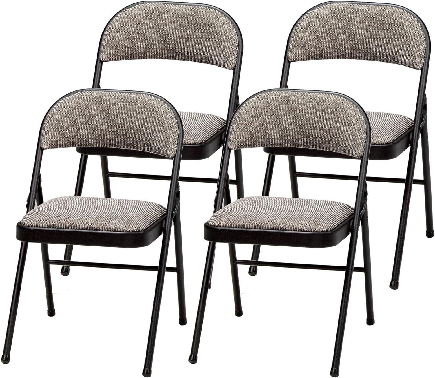 MECO Sudden Comfort Deluxe Metal Fabric Padded Folding Chair Set for Indoor Home Special Occasions or Outdoor Events, Black (Set of 4)